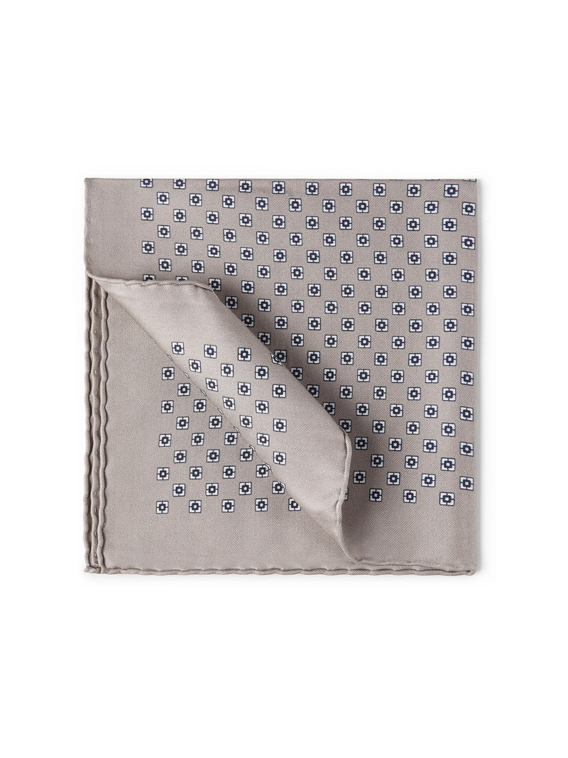 Men's Silk Pocket Square with Square Pattern - Light Brown 1