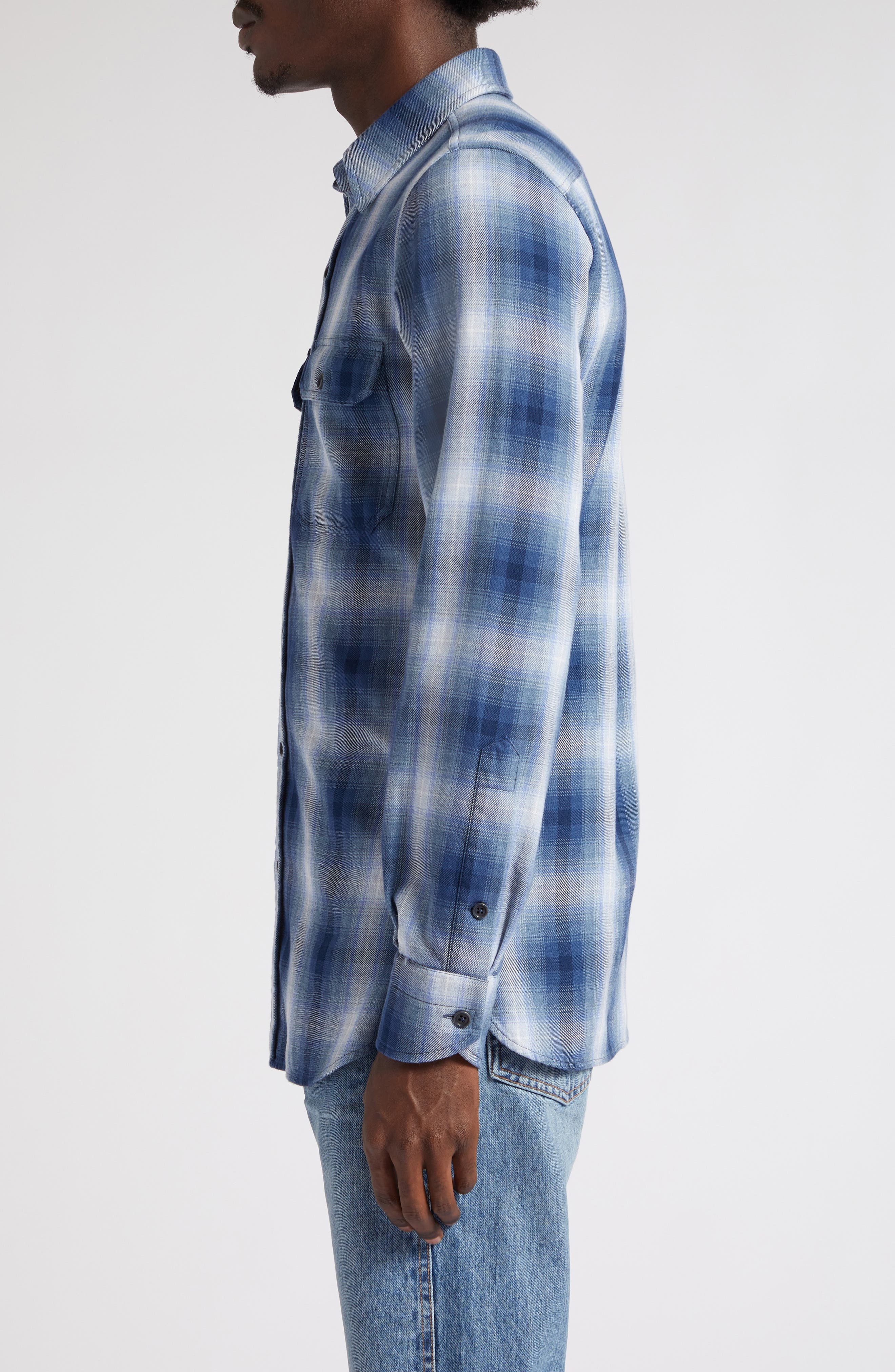 Ombré Plaid Military Fit Cotton Shirt - 3