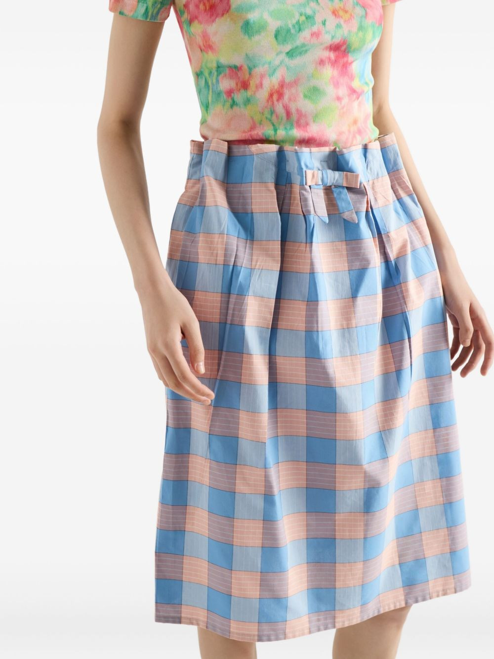 bow-detailed checked skirt - 5