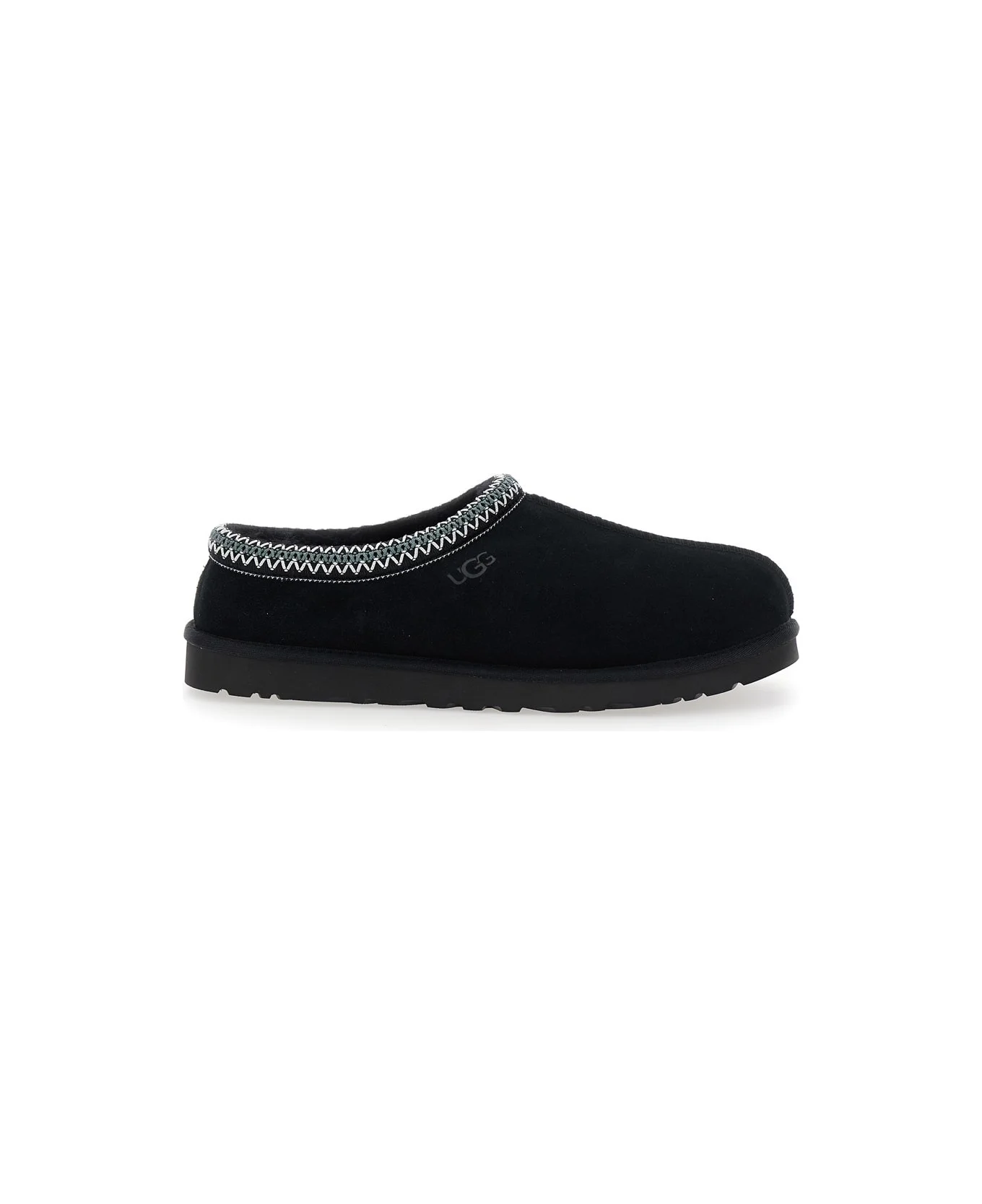 'tasman' Black Mules With Embossed Logo In Suede Man - 1