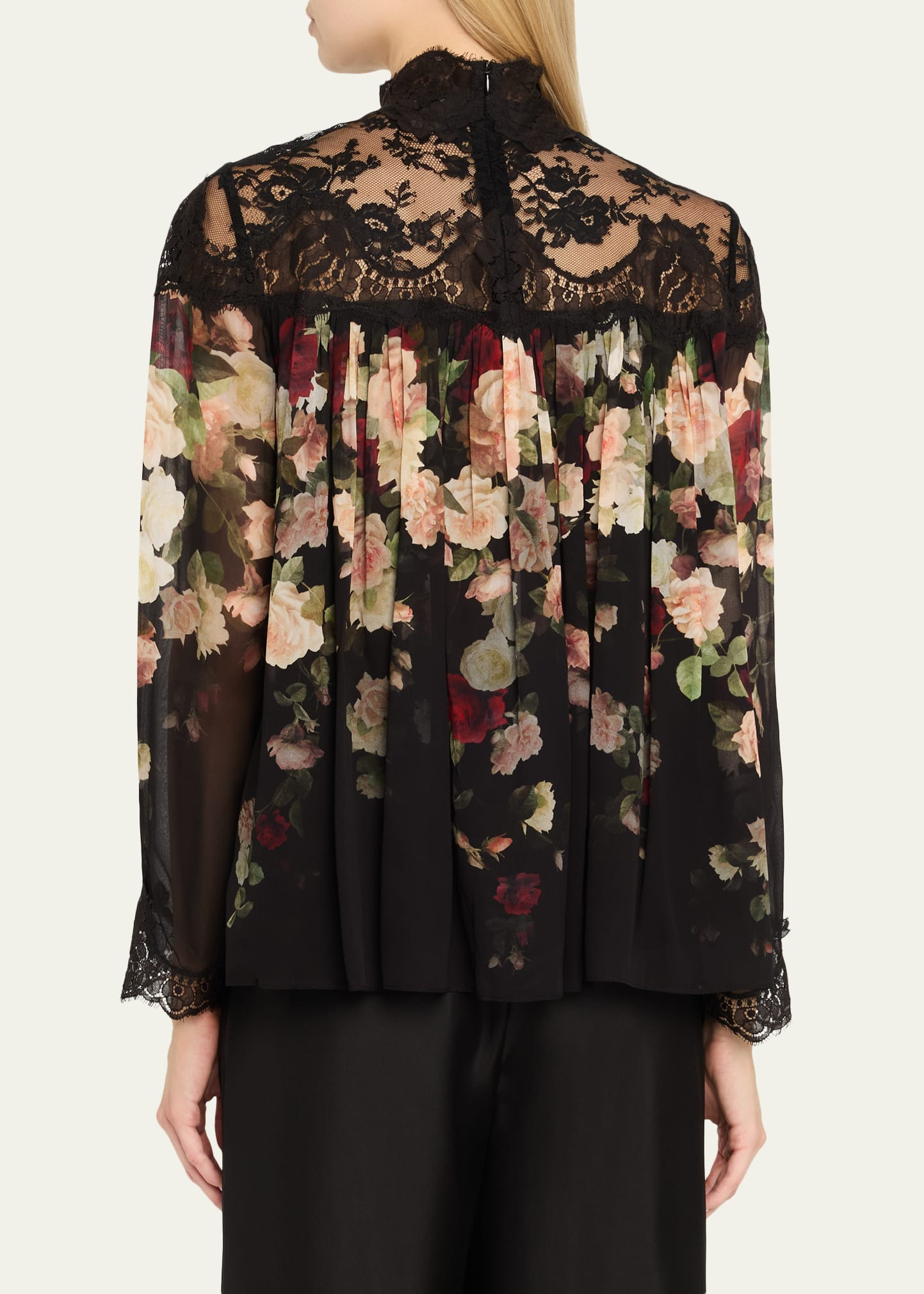 Floral Lace Yoke Blouse - 3