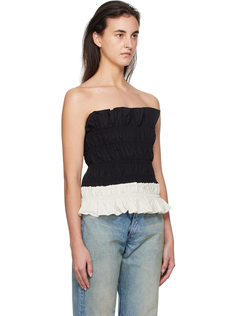Black & Off-White Shirring Mono Tube Top 2