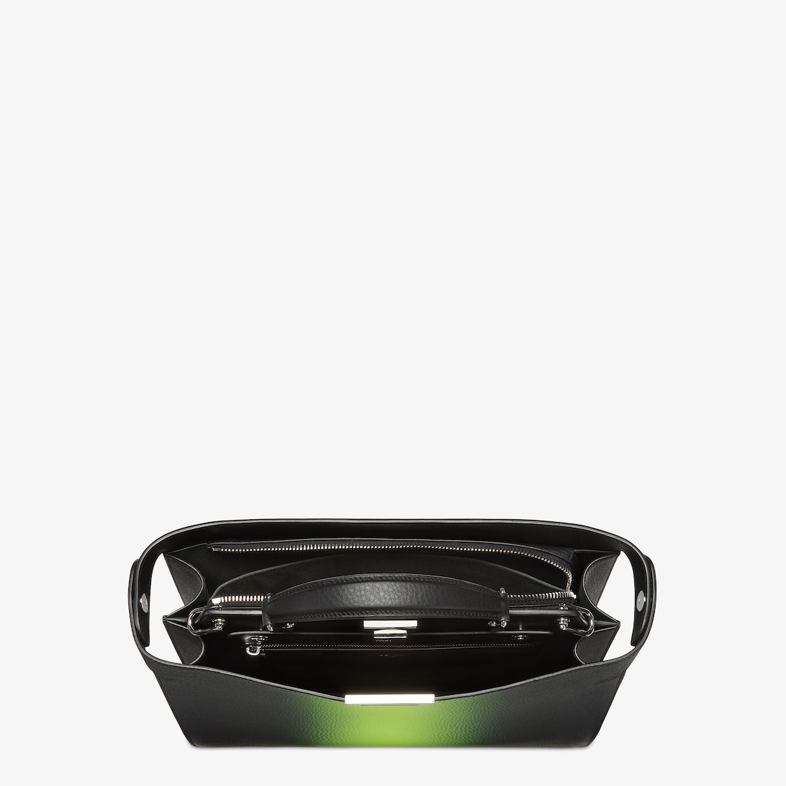 Medium Peekaboo ISeeU bag made of black Cuoio Romano leather with neon yellow gradient shading. The  - 6