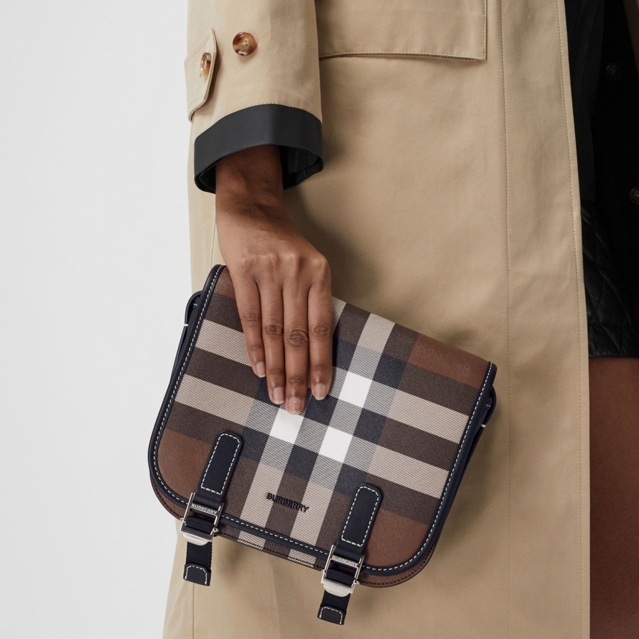 Check Print and Leather Messenger Bag - 12