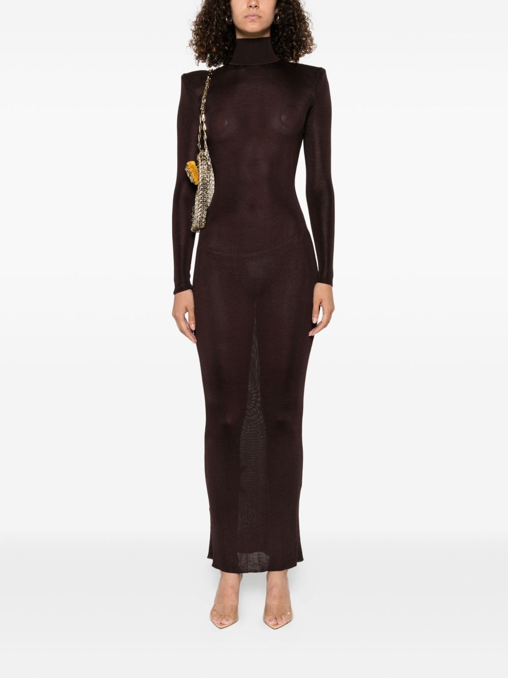 turtleneck shoulder-padded dress - 2