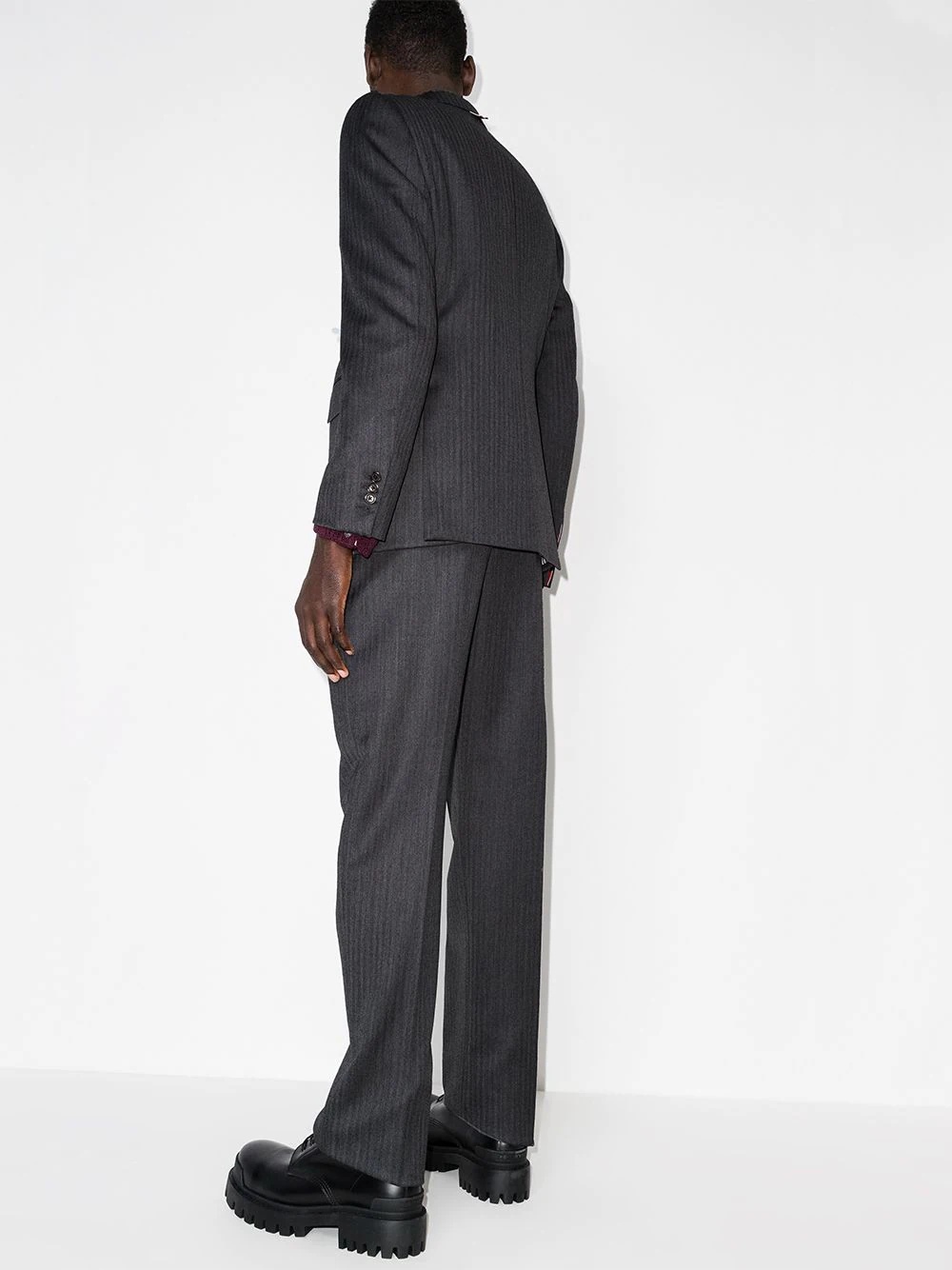 herringbone single-breasted wool suit - 3