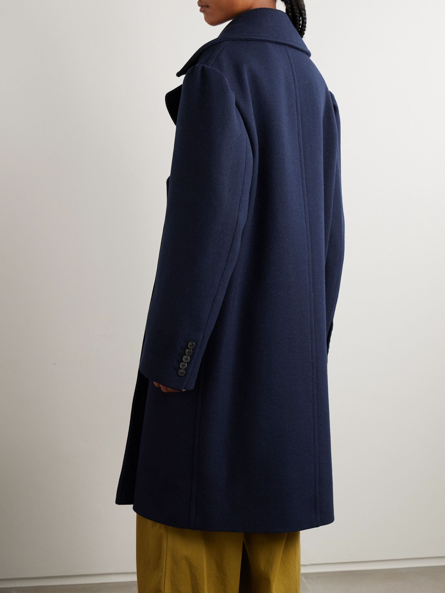 Oversized double-breasted wool-blend coat Navy - 4