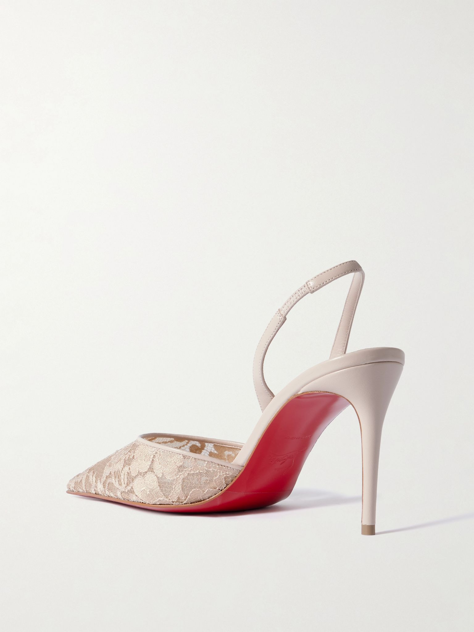 Kate Max 85 leather-trimmed lace slingback pumps Neutral - 3