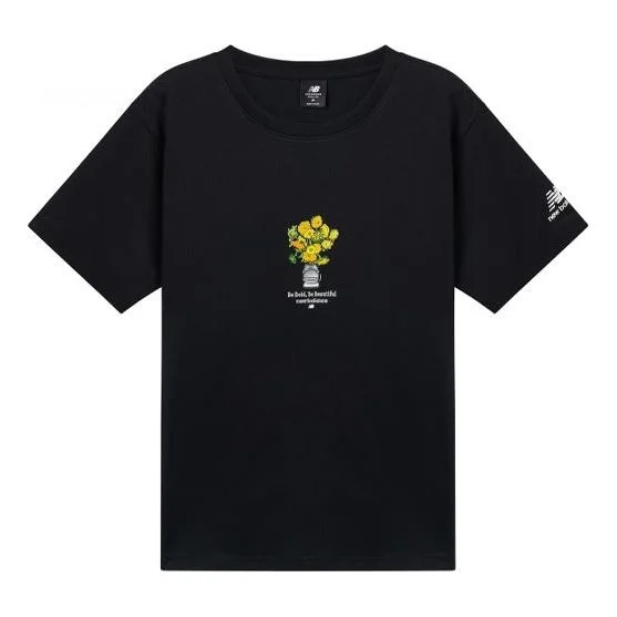 New Balance Naijel Series Flowers Printing Sports Round Neck Short Sleeve Black T-Shirt AMT12344-BK - 1