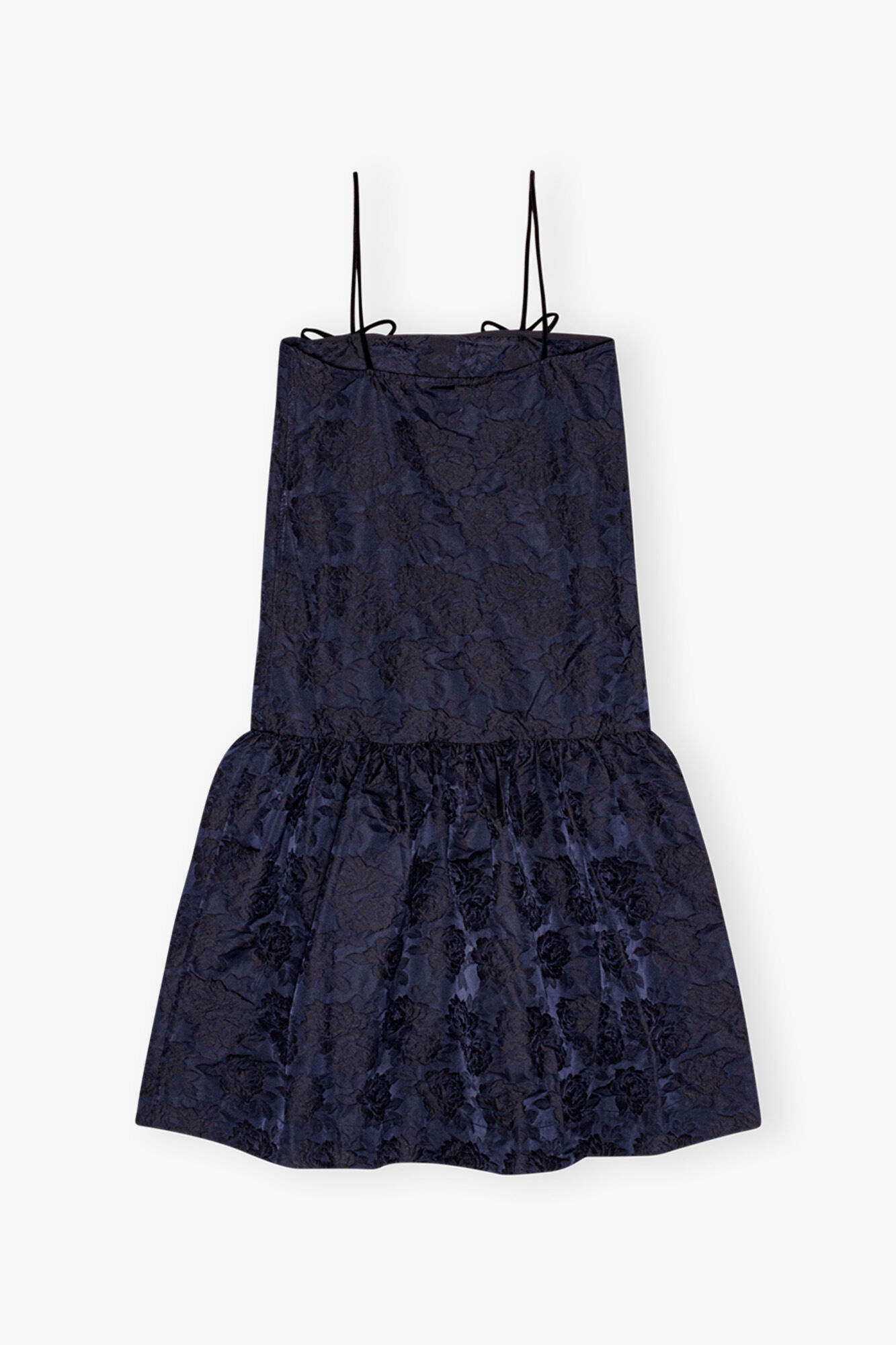 NAVY BLUE BOTANICAL JACQUARD STRAP MIDI DRESS - 6
