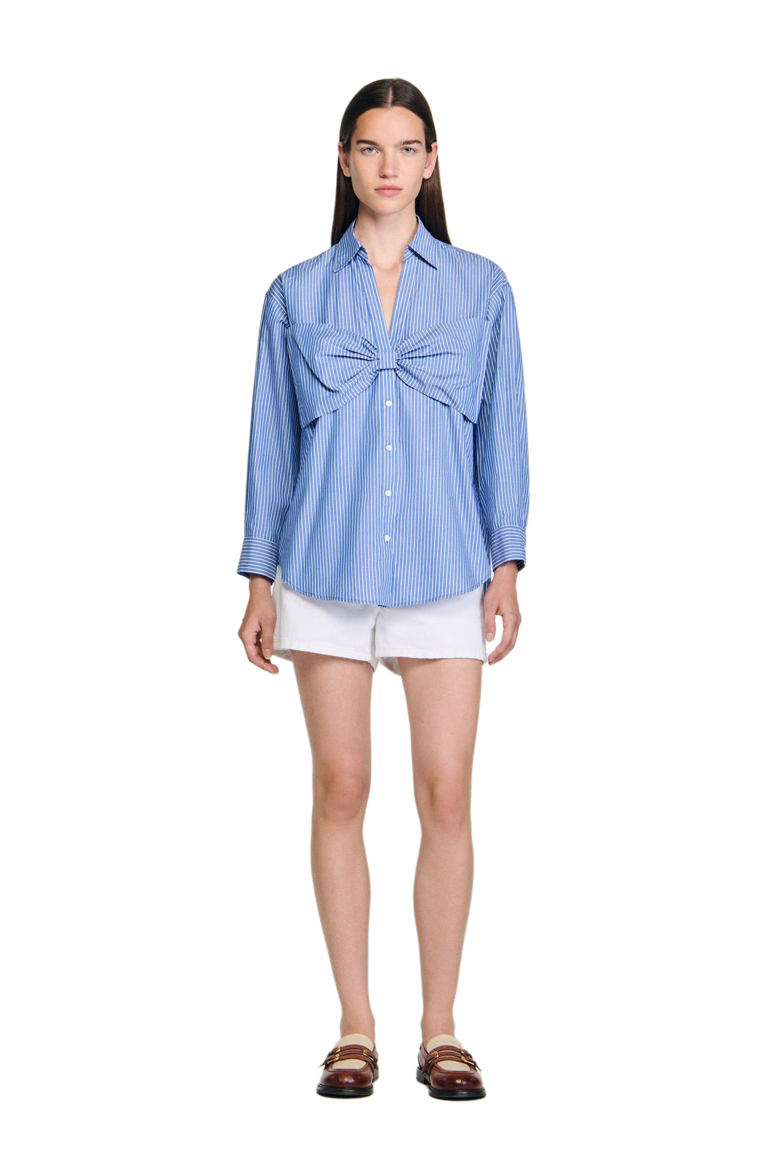 SANDRO Oversized bow shirt in Blu /White at Nordstrom - 2