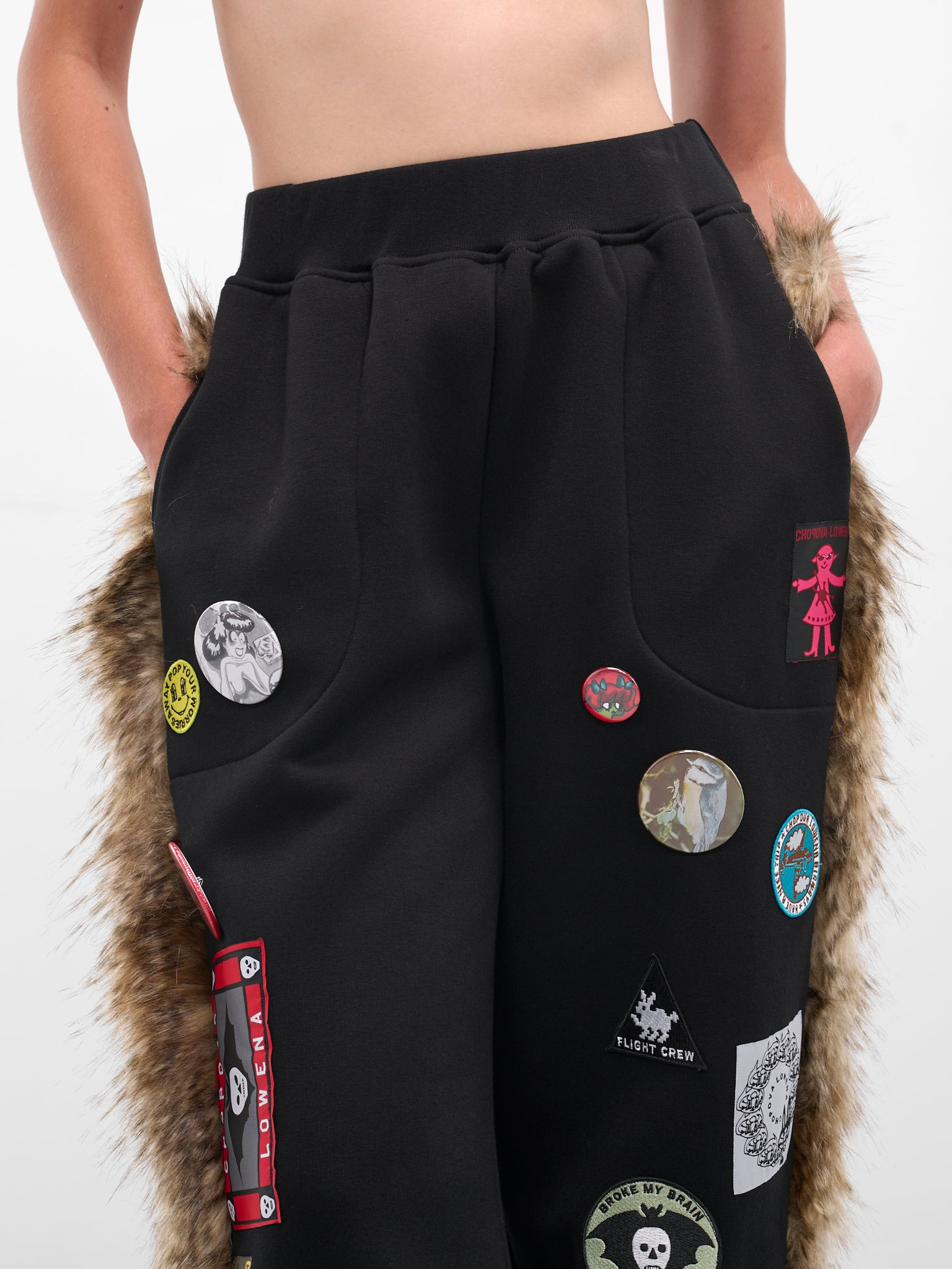 Black Fur Trim Patch Sweatpants - 4