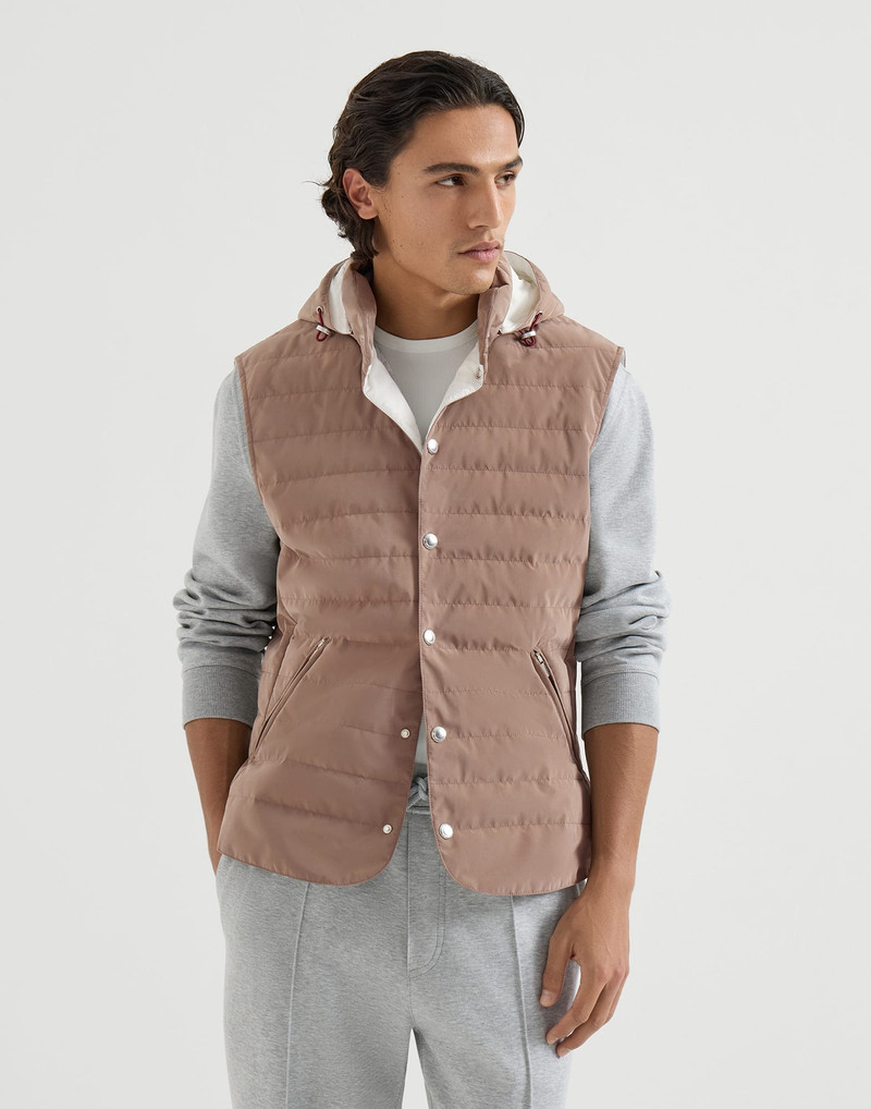 Bonded nylon down vest with detachable hood 2