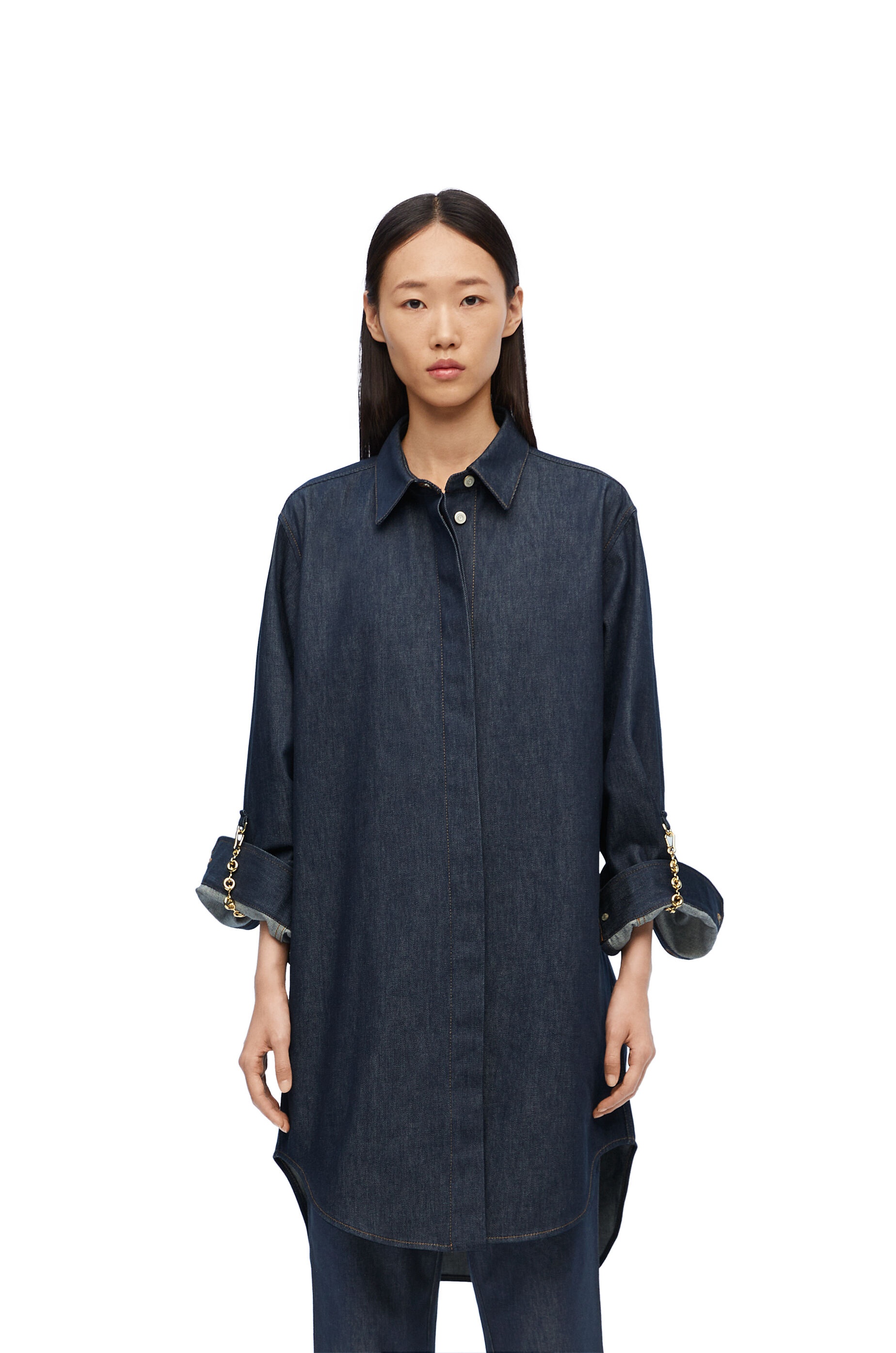 Loewe Oversized chain-embellished denim mini shirt dress