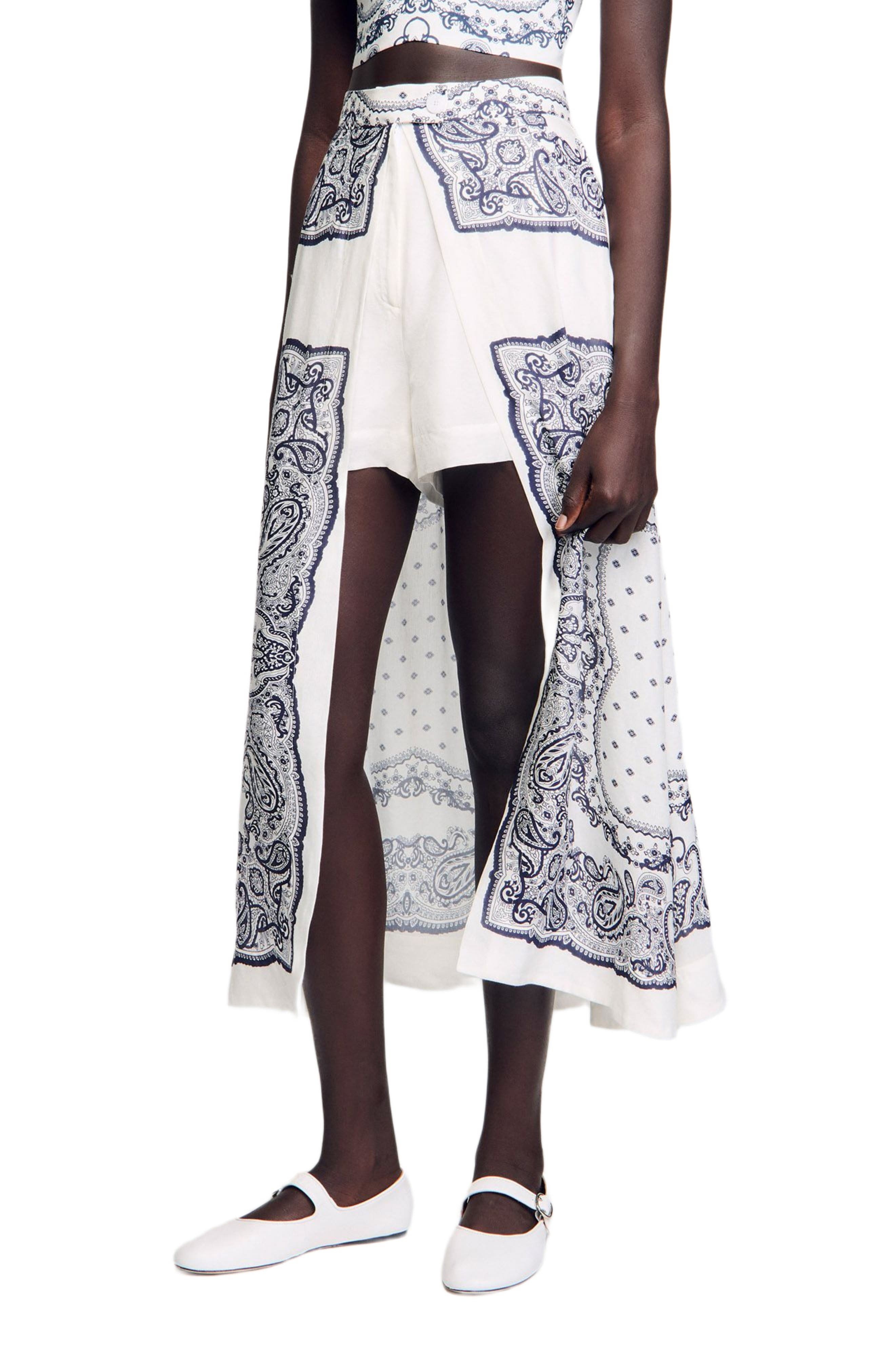 SANDRO Bandana-motif skirt shorts in White /Blue at Nordstrom - 3