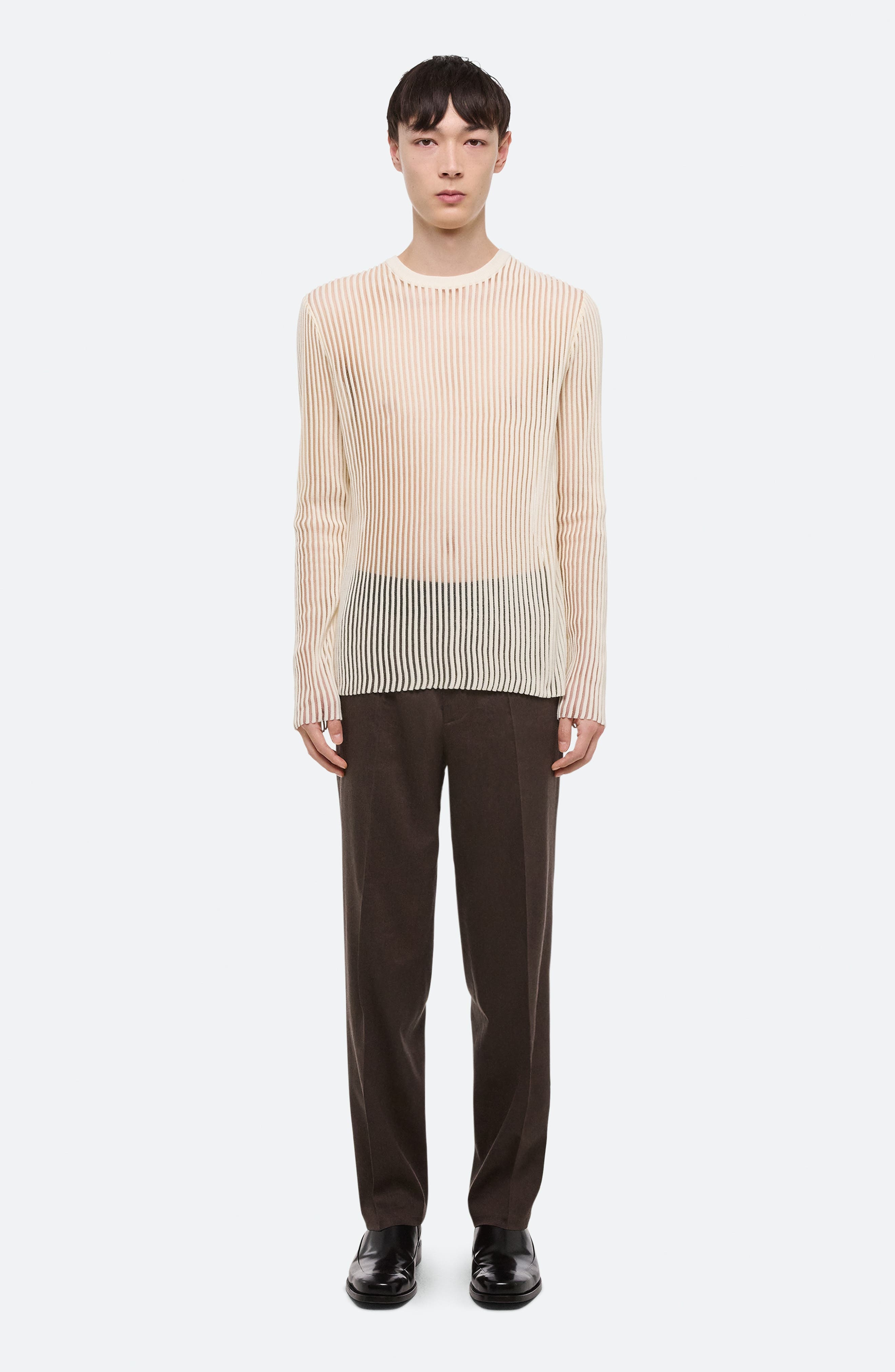 Helmut Lang Sheer Stripe Crewneck T-Shirt in Ivory at Nordstrom - 6