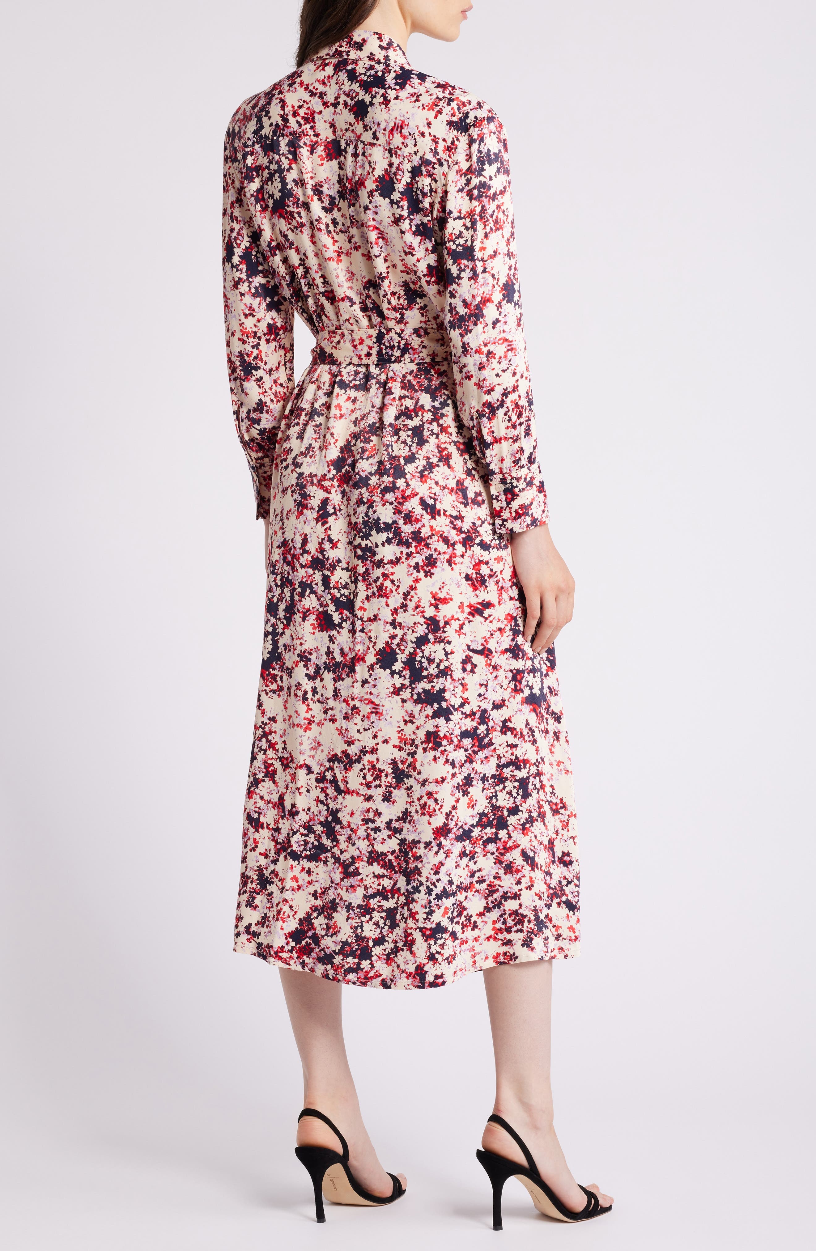 BOSS Davivio Tie Belt Long Sleeve Shirtdress in Hope Flower Fantasy at Nordstrom - 2