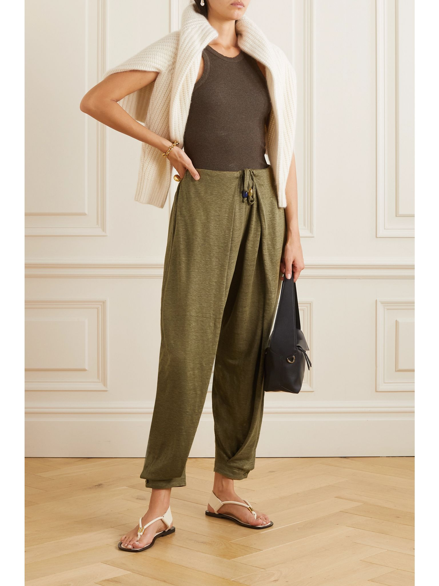 Linen tapered pants Dark green - 2