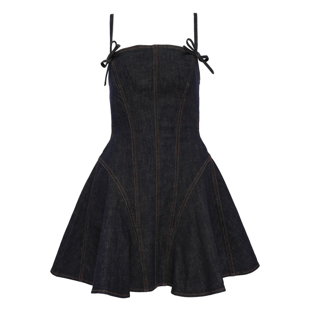 Indigo Denim Bow Mini Dress - 1