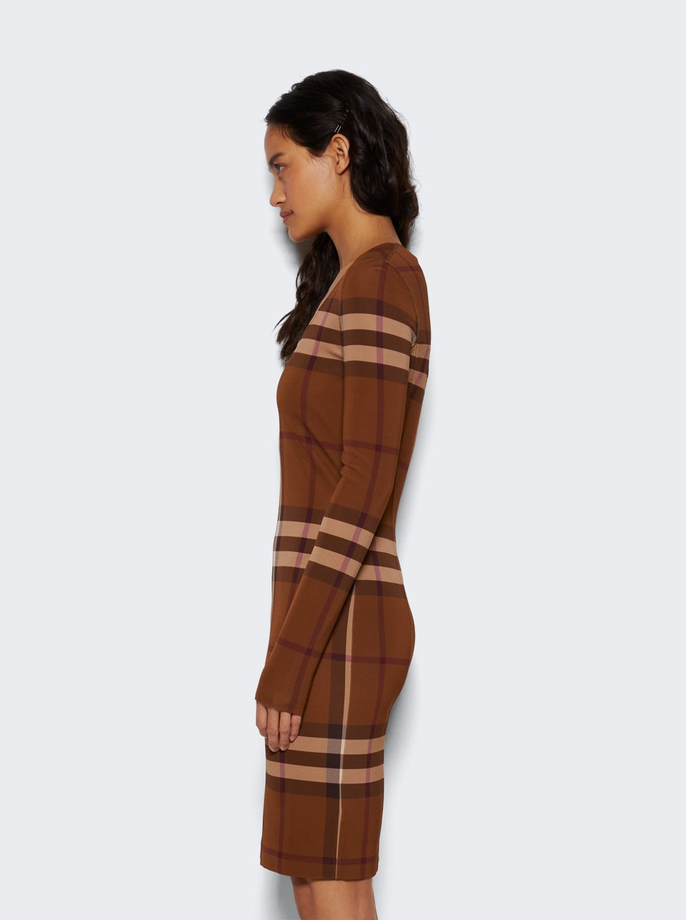 Check Stretch Long Sleeve Dress Dark Birch Brown - 4