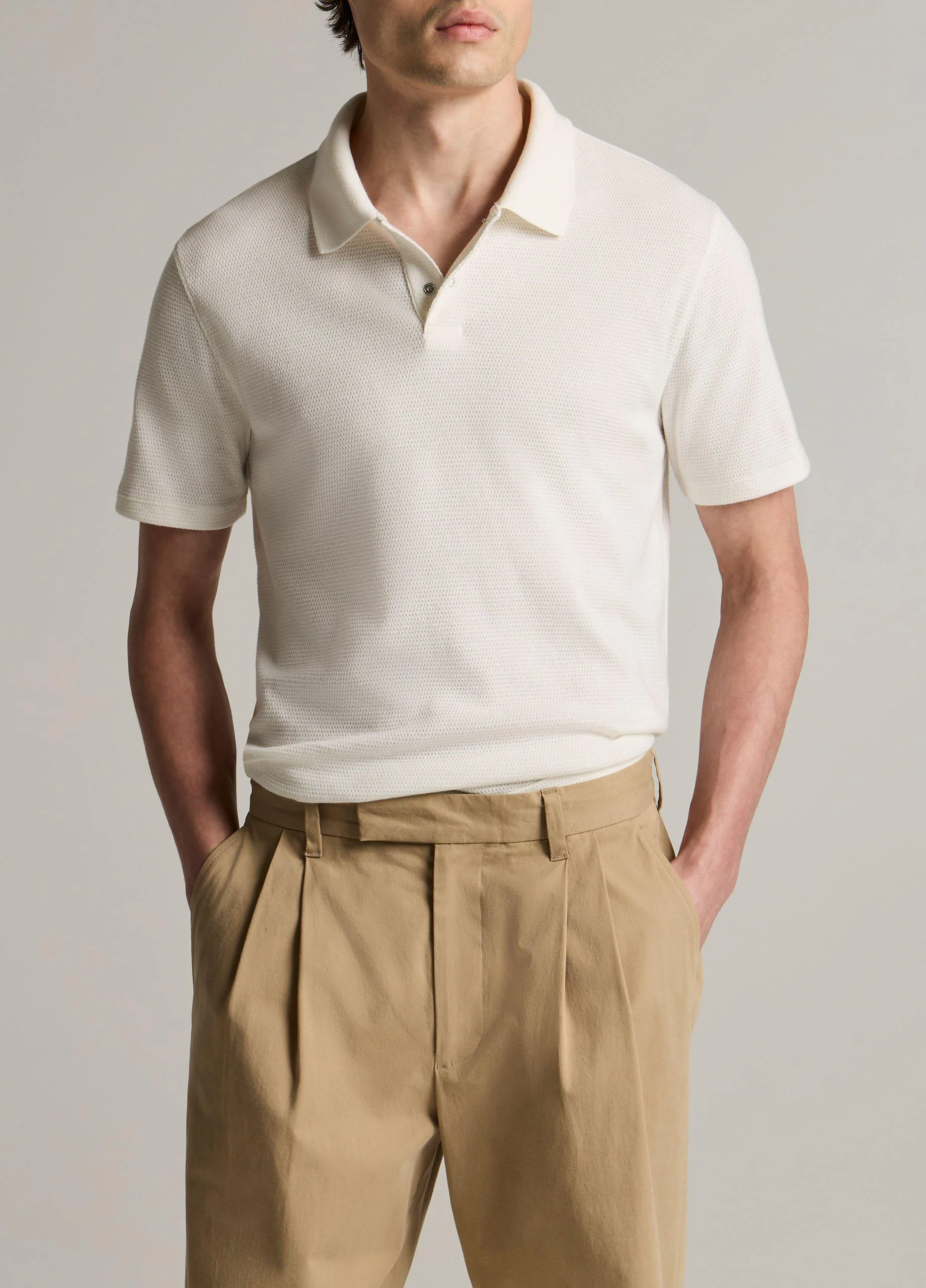 Mesh-Knit Cotton-Blend Snap Polo Shirt - 1