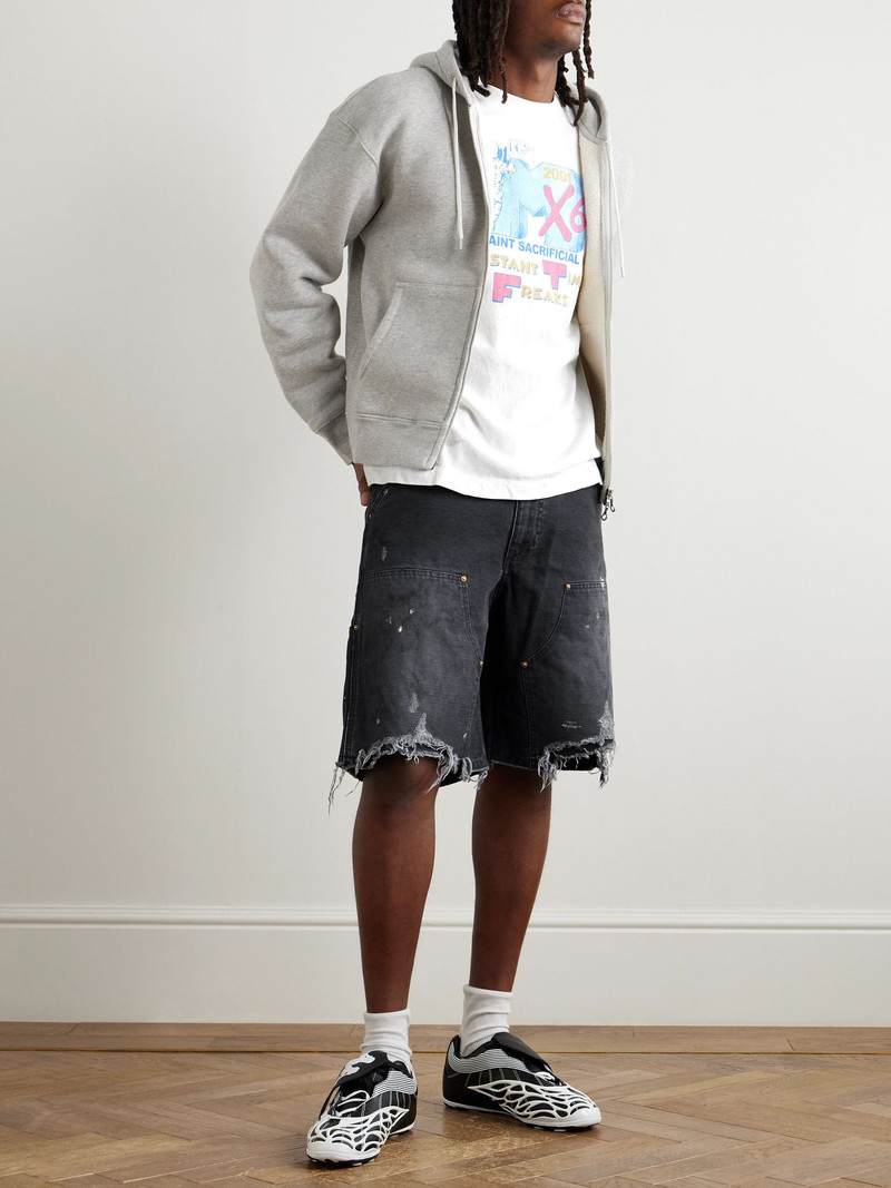 SAINT M×××××× Straight-Leg Distressed Cotton Shorts Black outlook