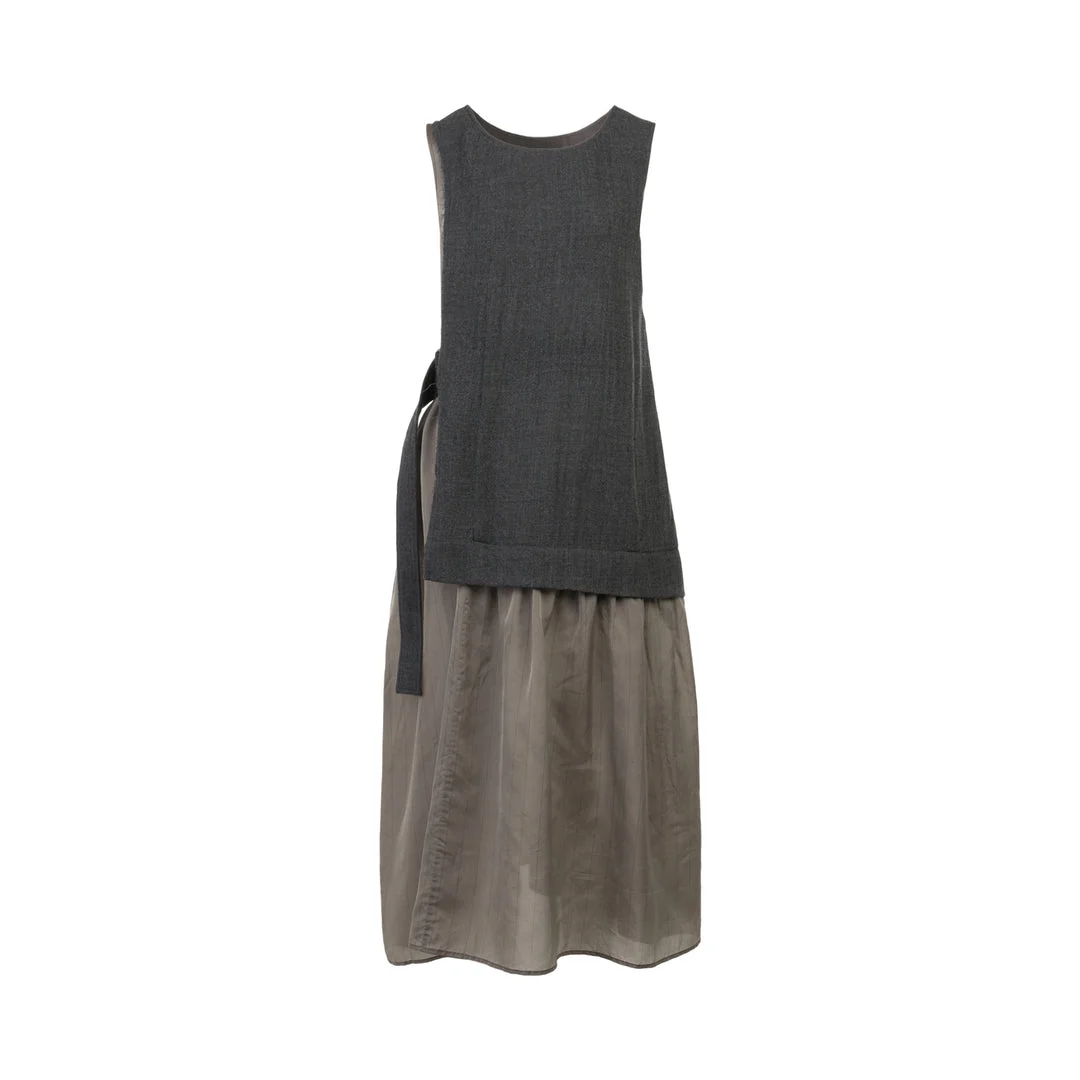 Combination Sleeveless Midi Dress - 1