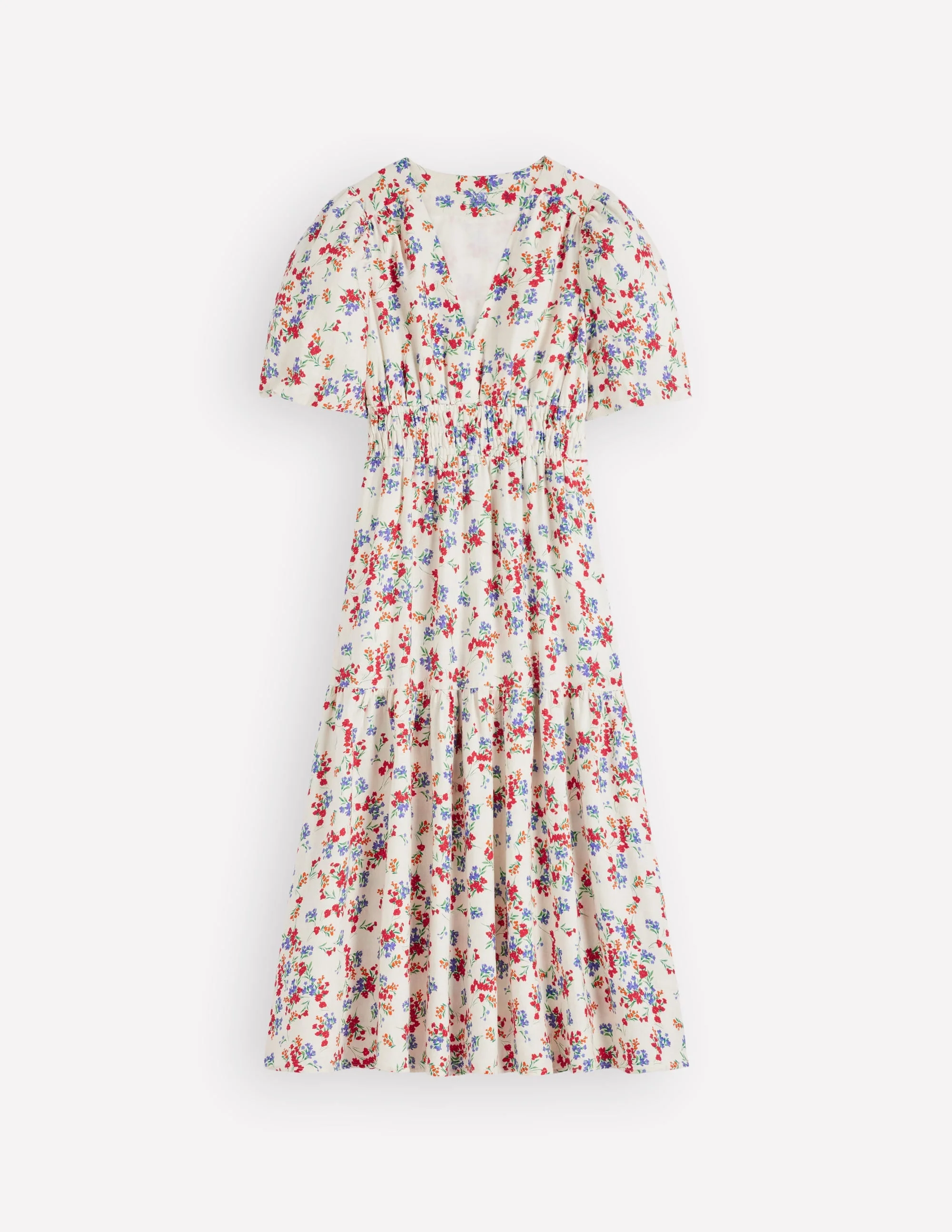 Irene Linen Midi Dress-Ivory, Bloom Scatter - 1