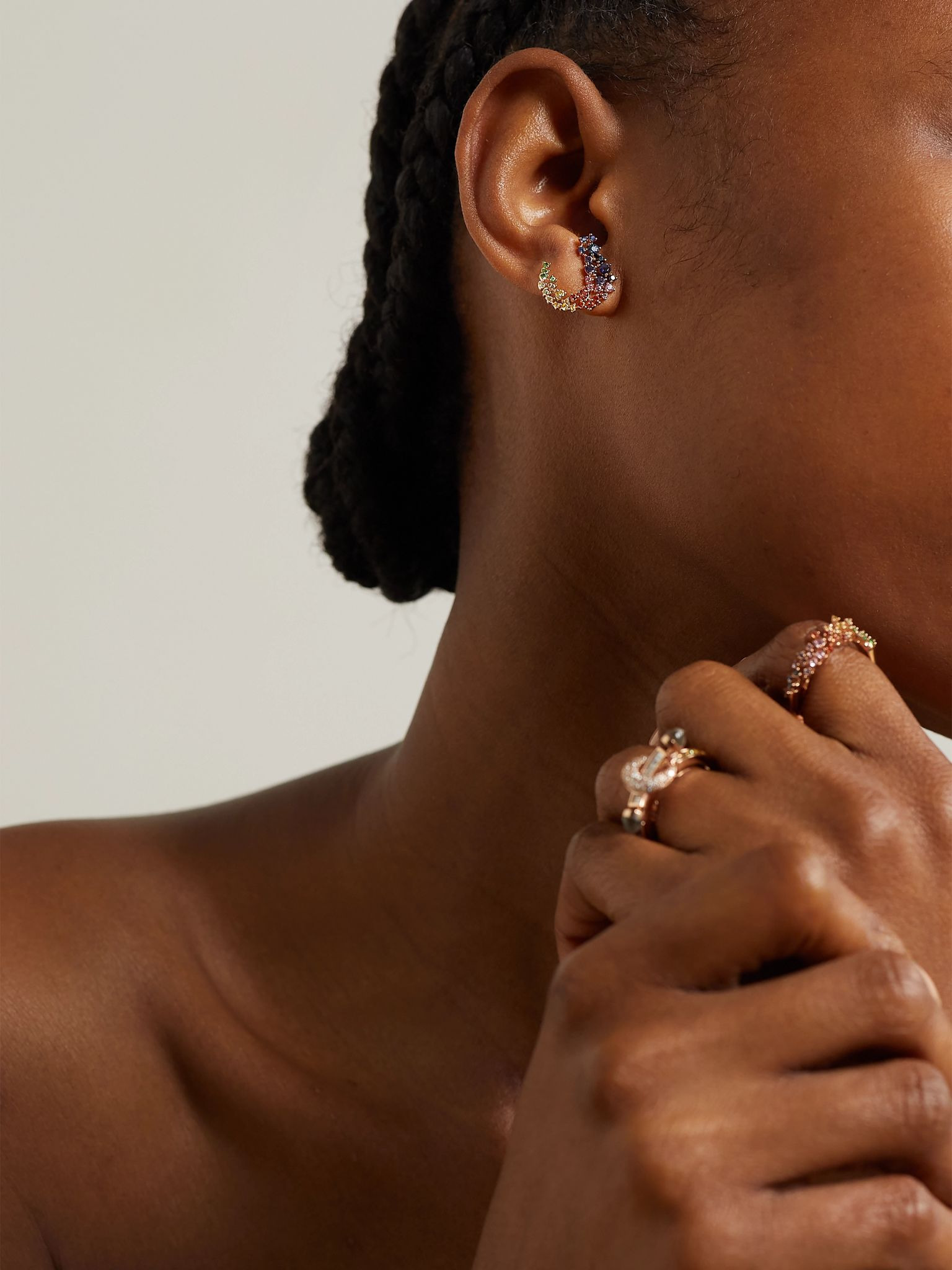 Scatter Huggies 18-karat rose gold multi-stone earrings Gold - 4