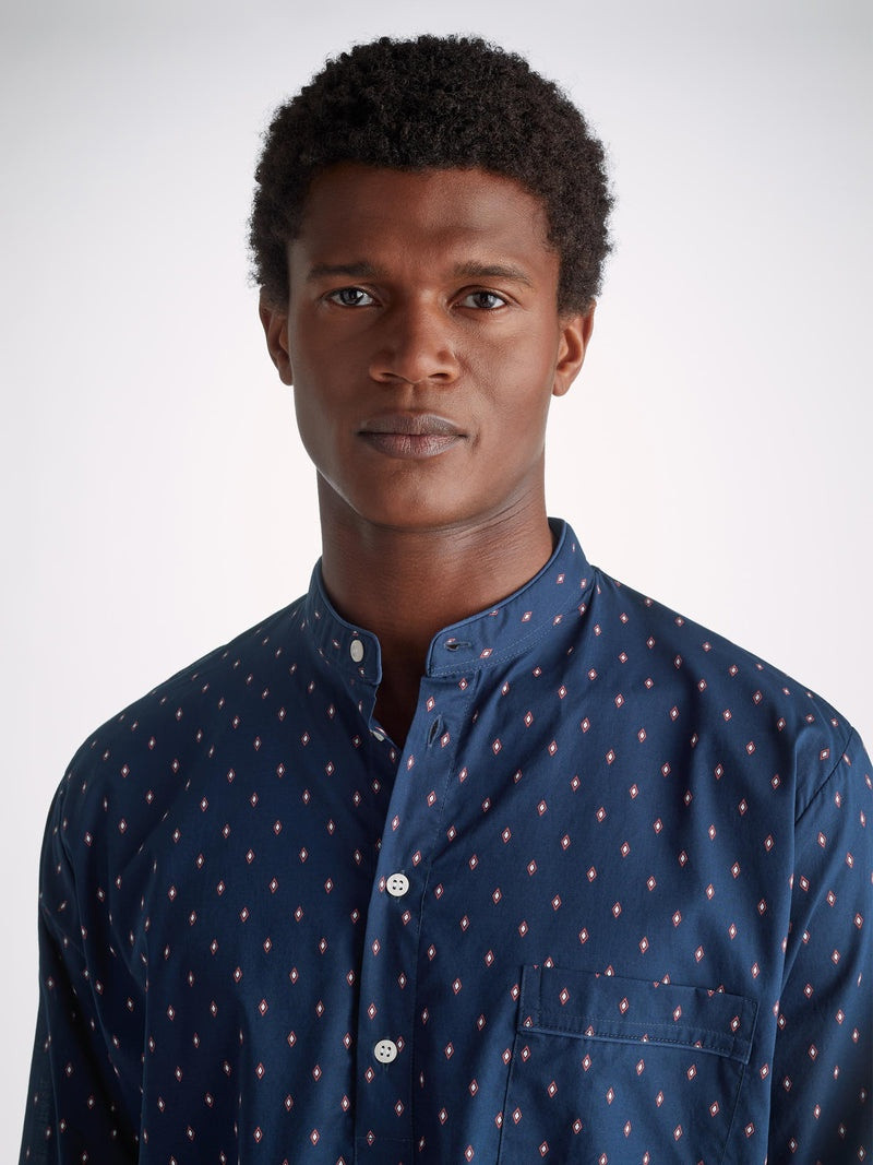 Derek Rose Men's Nightshirt Nelson 96 Cotton Batiste Navy outlook
