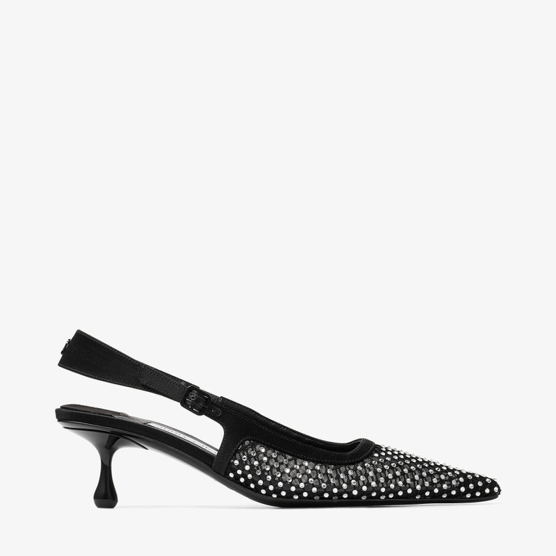 Amel 50 Black Crystal Mesh & Satin Pumps - 1