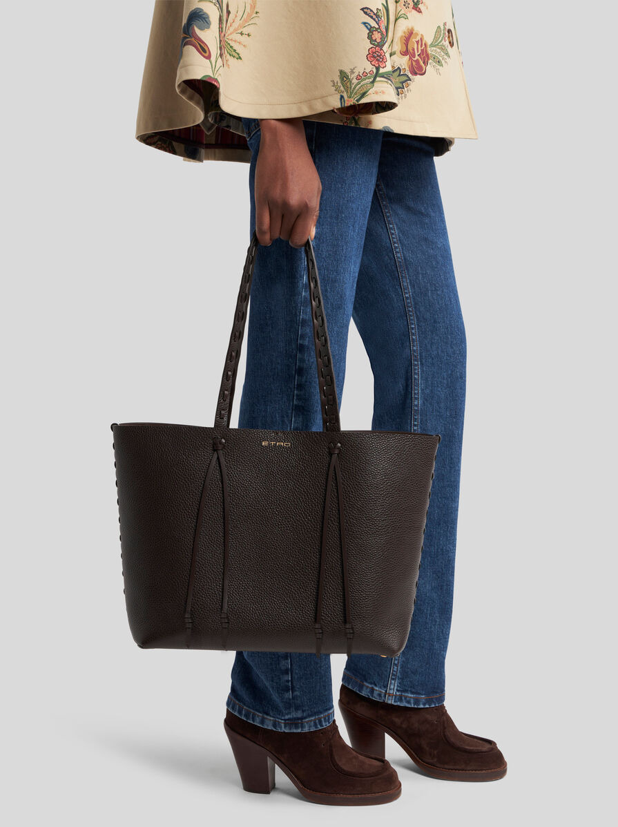 ETRO ESSENTIAL MEDIUM LEATHER TOTE BAG WITH THREADING - 3