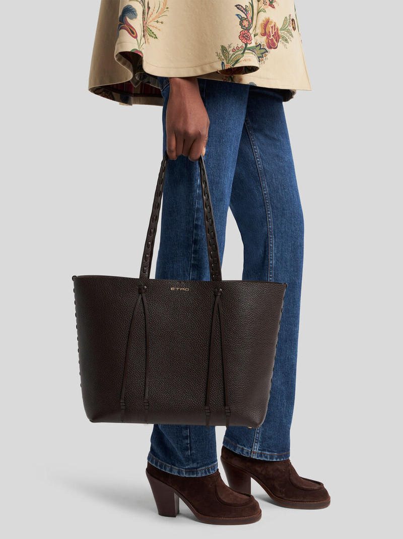 ETRO ESSENTIAL MEDIUM LEATHER TOTE BAG WITH THREADING 3