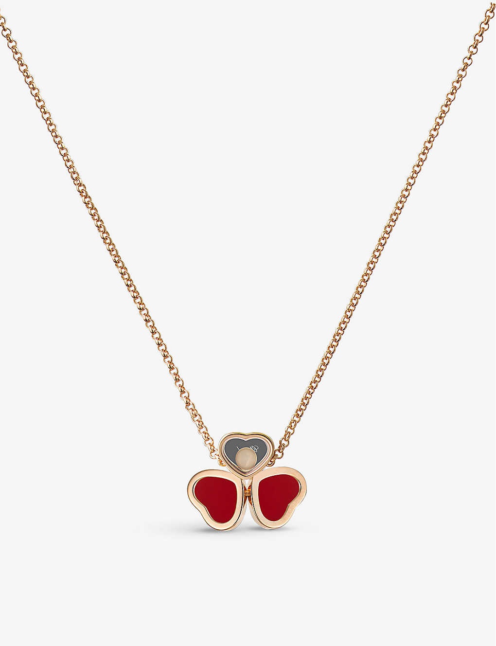 Happy Hearts Wings 18ct rose-gold, 0.05ct diamond and red-stone necklace - 3