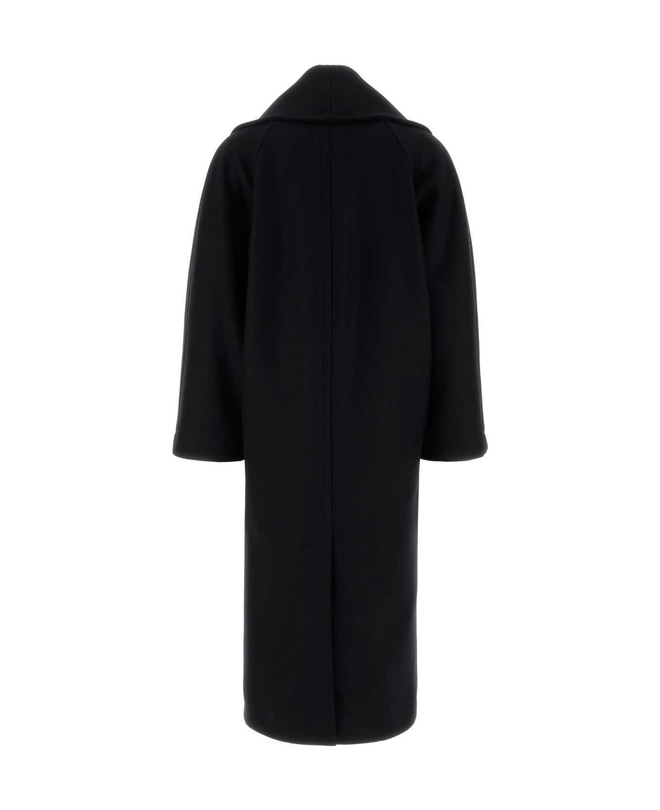 Black Stretch Wool Blend Coat - 2