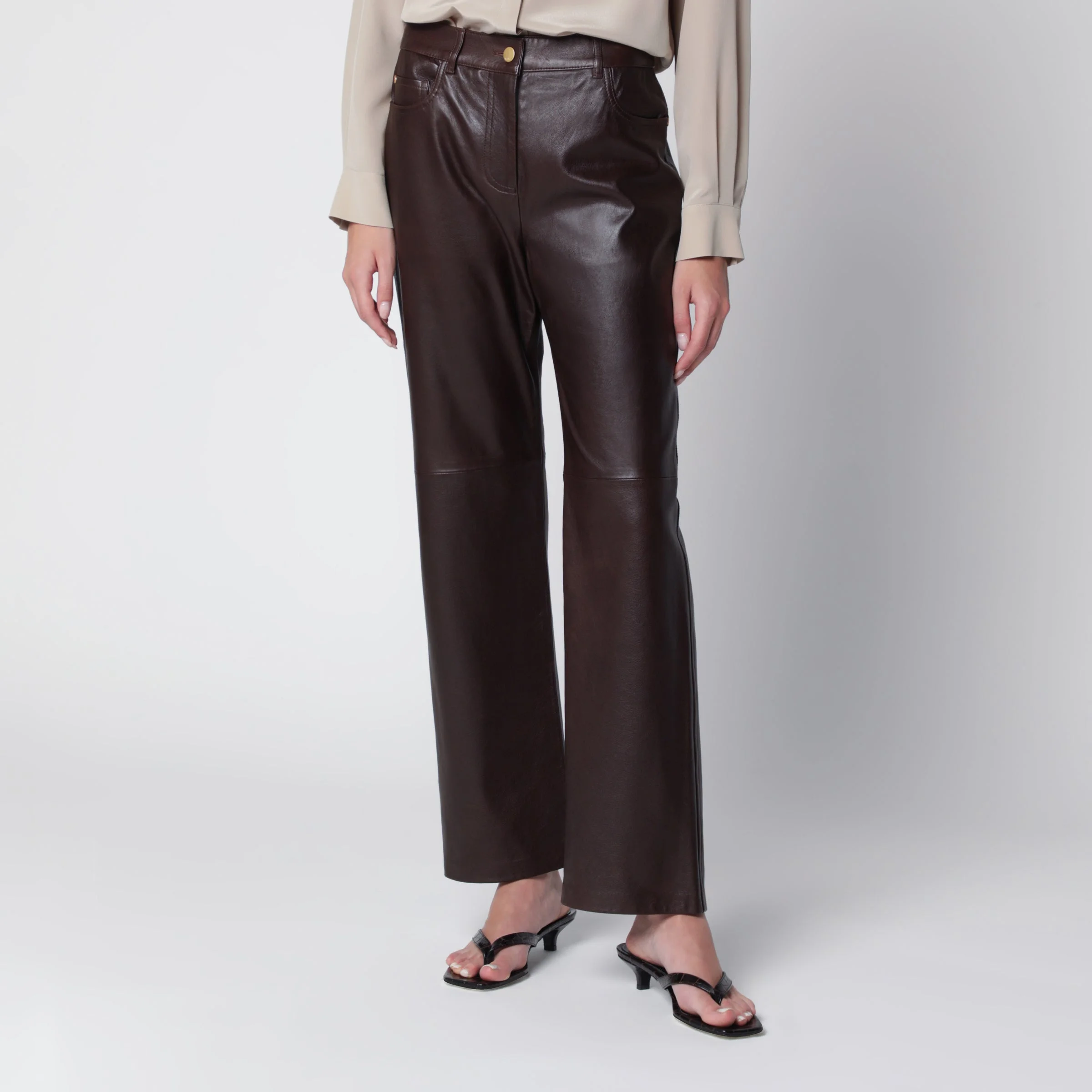 Brown lamb nappa leather trousers - 1