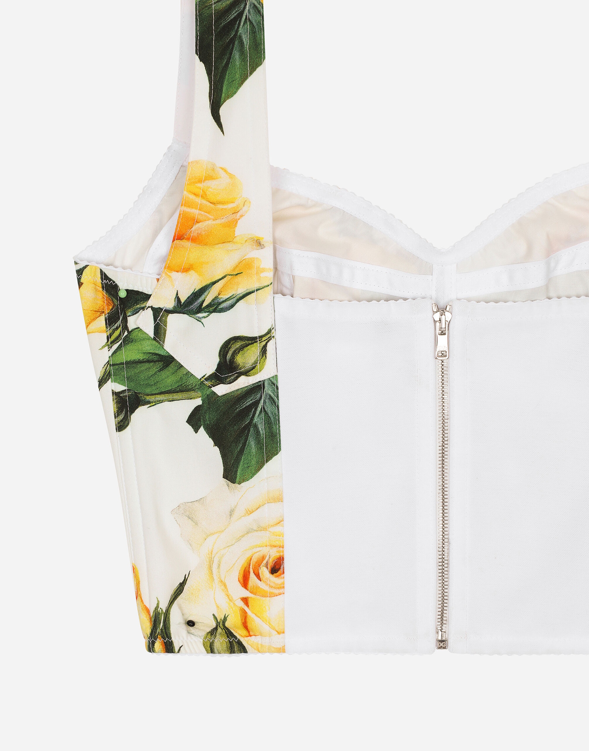 Cotton corset top with yellow rose print - 4