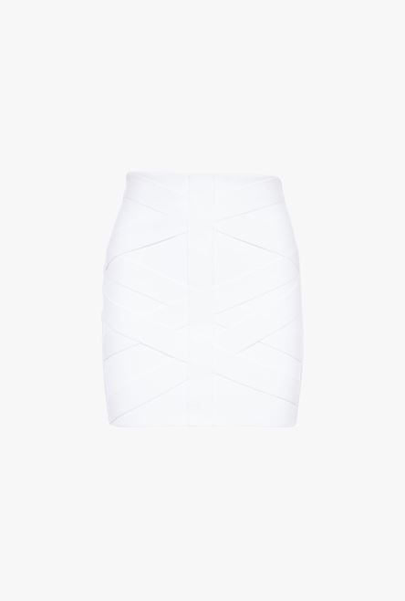 Short ivory and white knit bandage skirt - 1