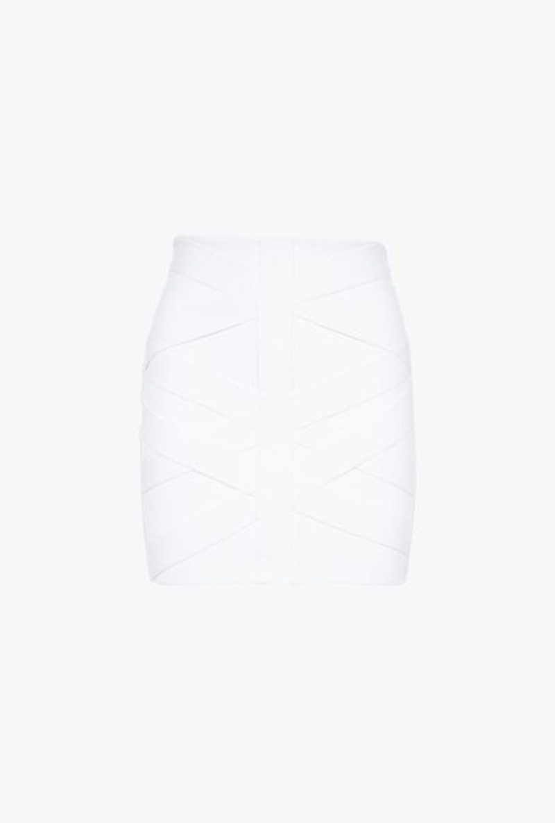 Short ivory and white knit bandage skirt 1