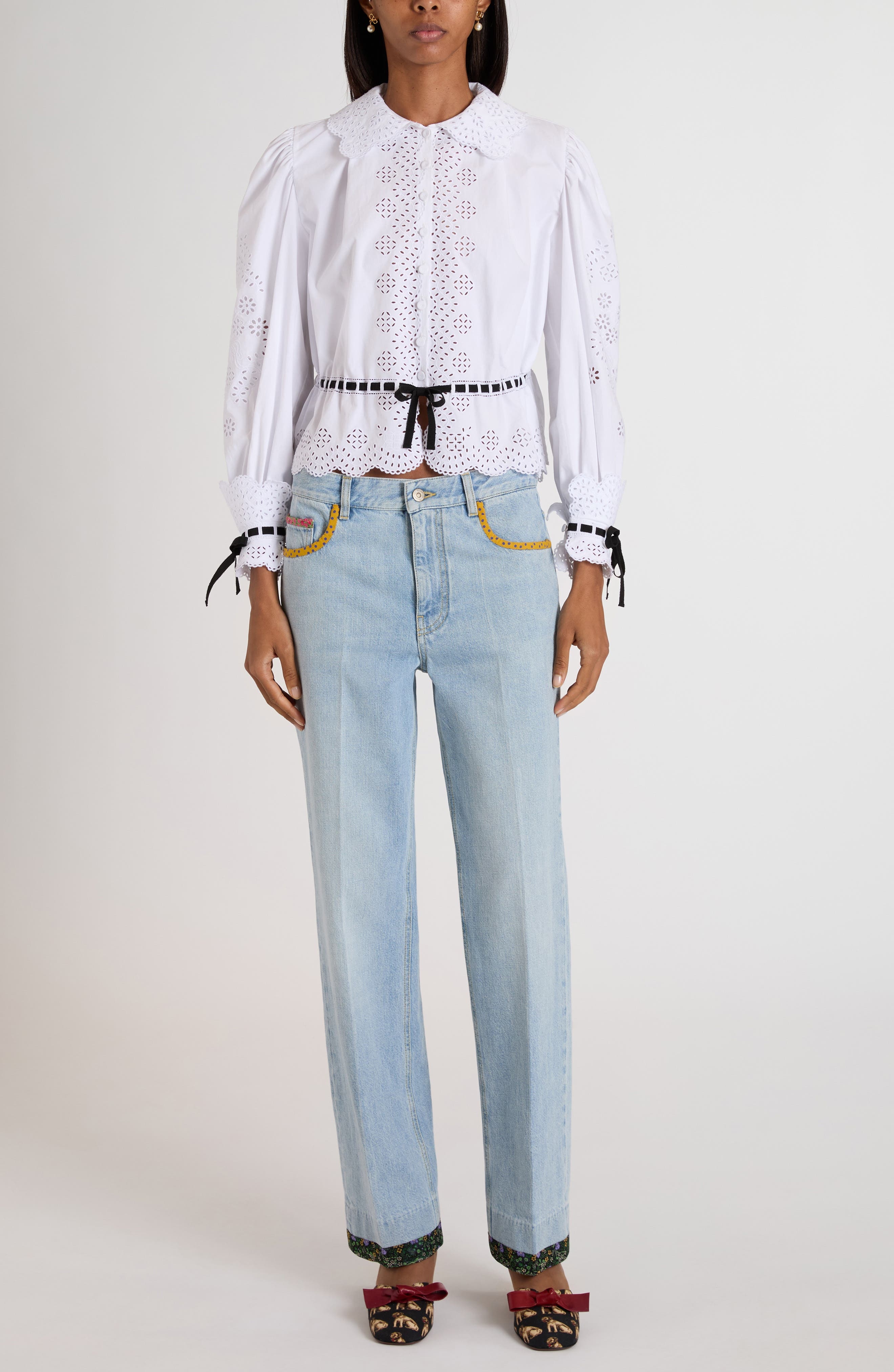 Valentino Garavani Contrast Border Straight Leg Jeans in Denim at Nordstrom - 6