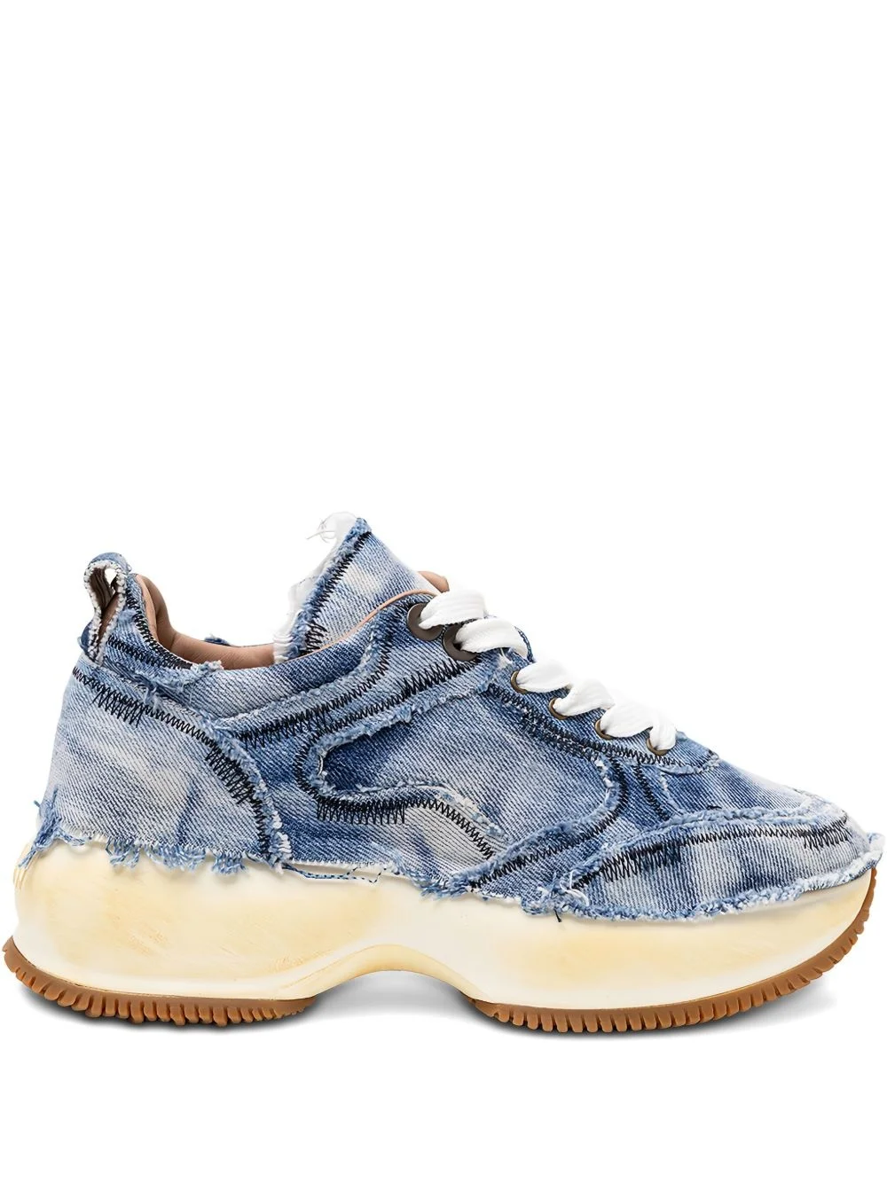 frayed denim platform sneakers - 1