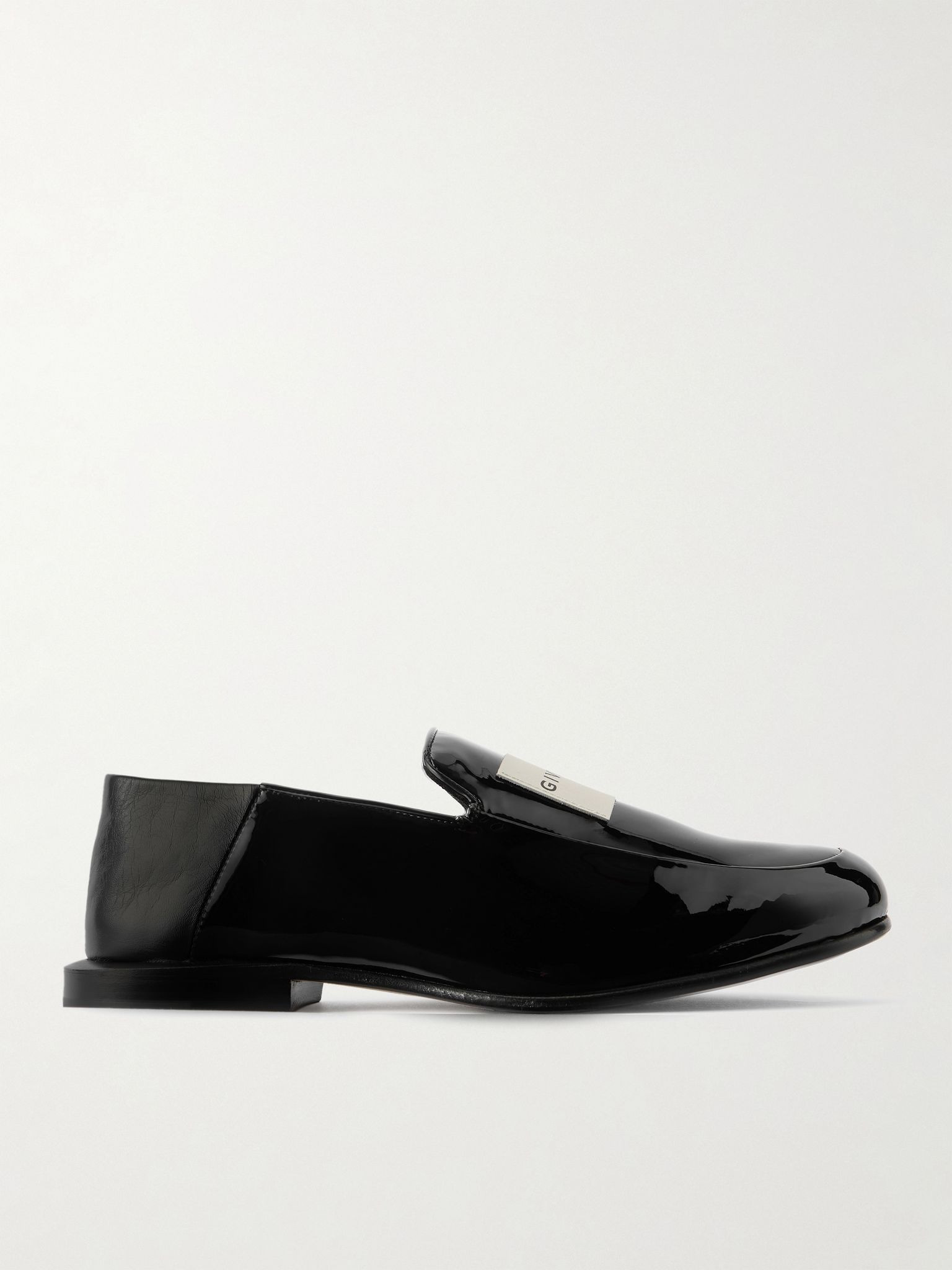 Collapsible-heel appliquéd patent-leather loafers Black - 1