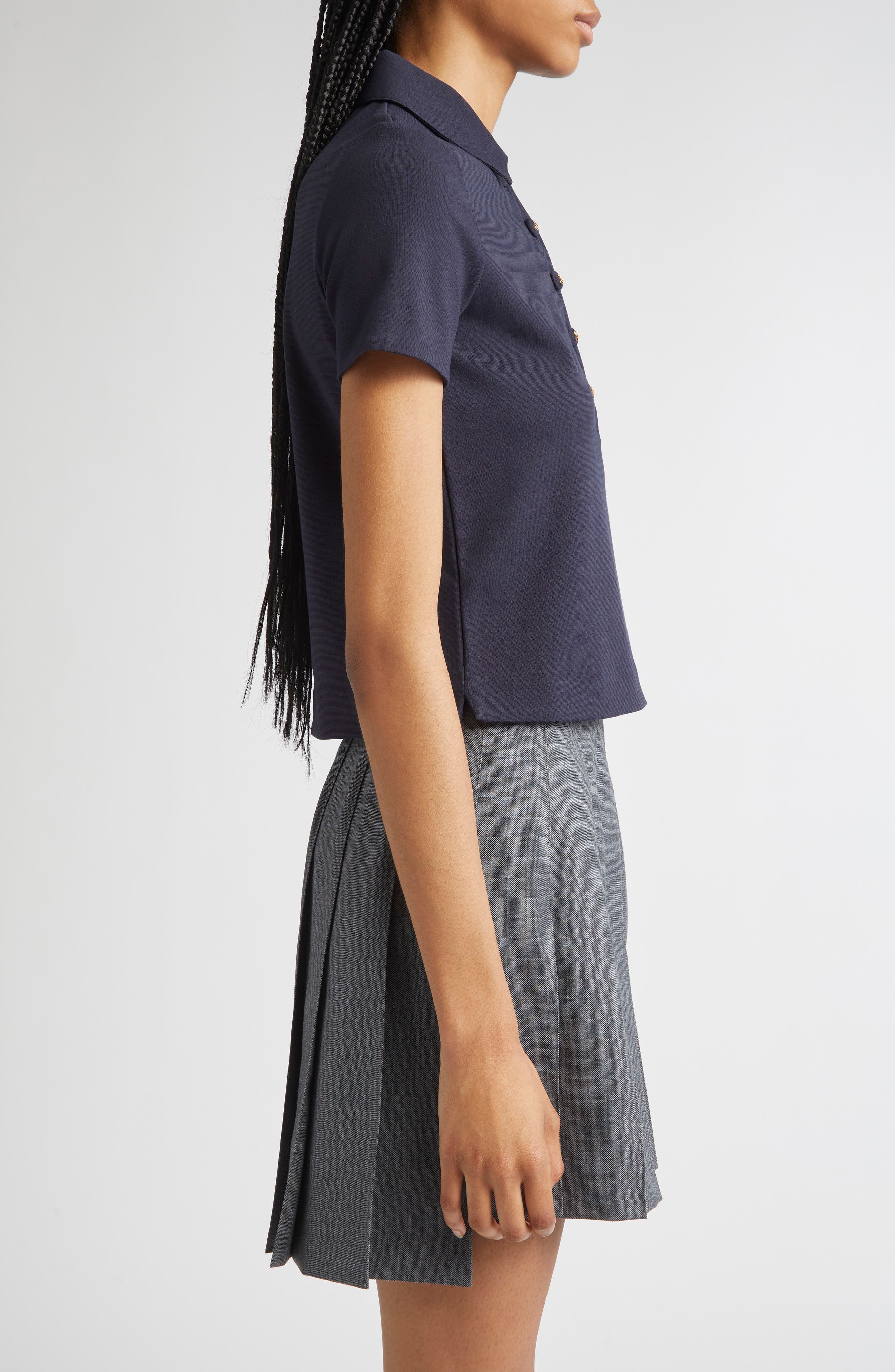Thom Browne Milano Knit Cotton Polo with Anchor Embossed Buttons in Navy at Nordstrom - 3