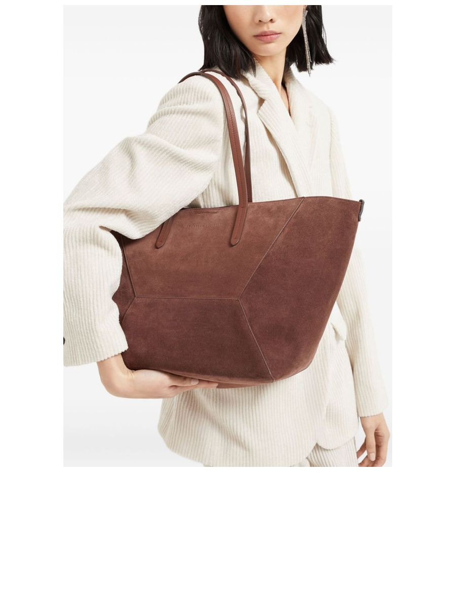 Suede Leather Shopper With Folded Design - 2