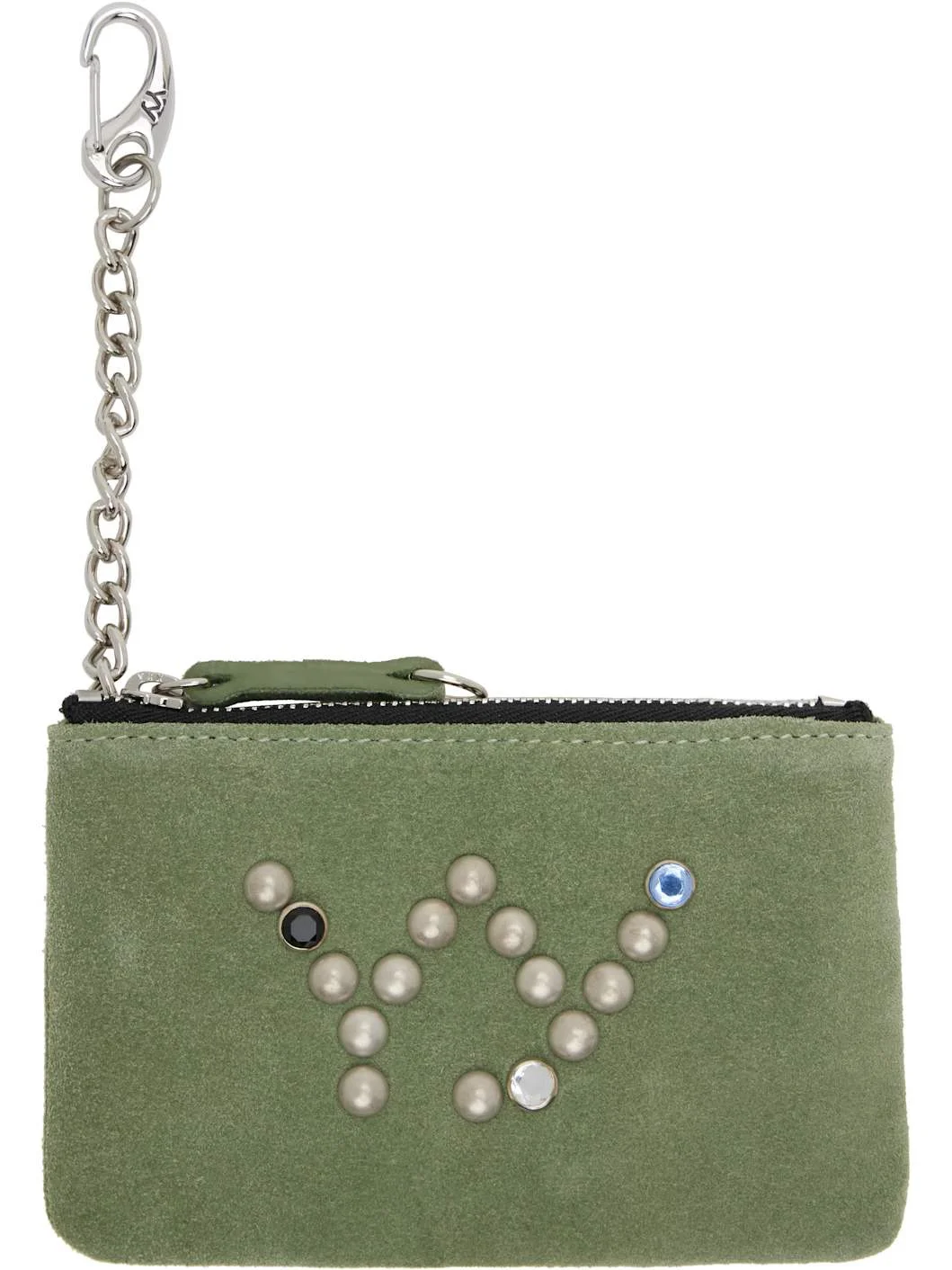 Khaki Yy Suede Stud Chain Wallet - 1