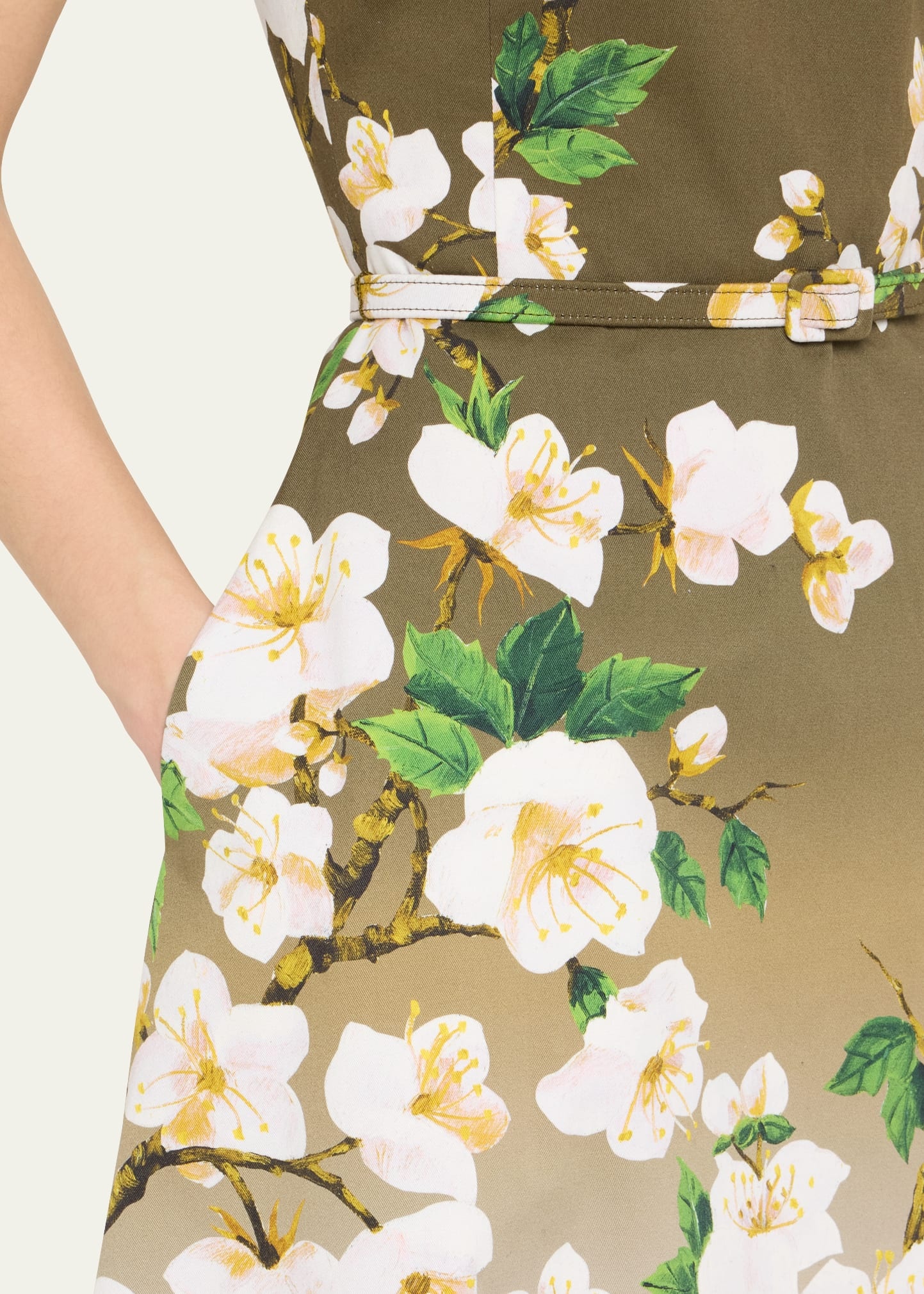 Sleeveless Ombre Cherry Blossom Tea-Length Dress With Belt - 5