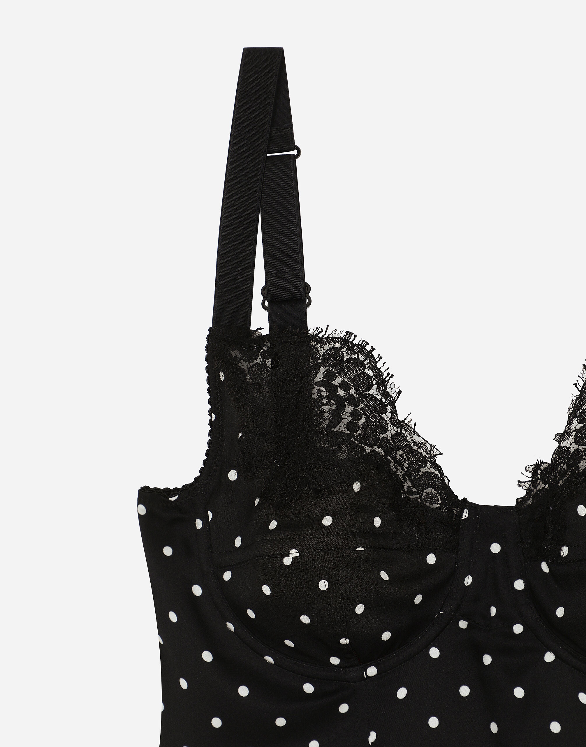 Silk lingerie-style top with polka-dot print and lace detailing - 4