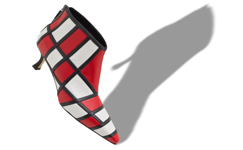 Manolo Blahnik Red And White Nappa Leather Ankle Boots outlook