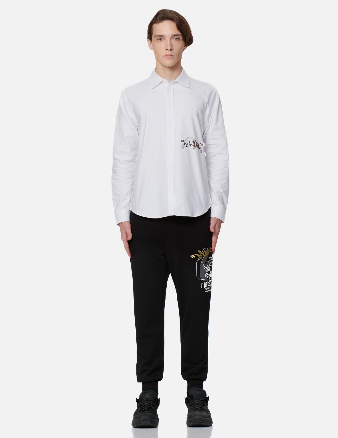 Kamon and Graffiti Print Oxford Shirt - 6