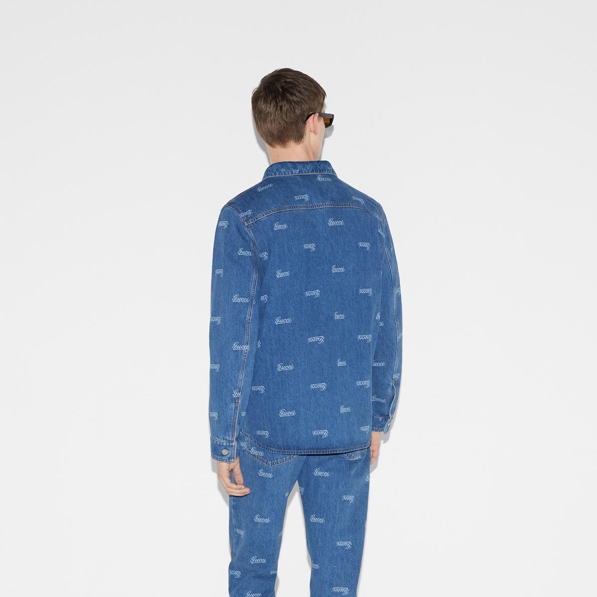Denim shirt with lasered Gucci detail - 4